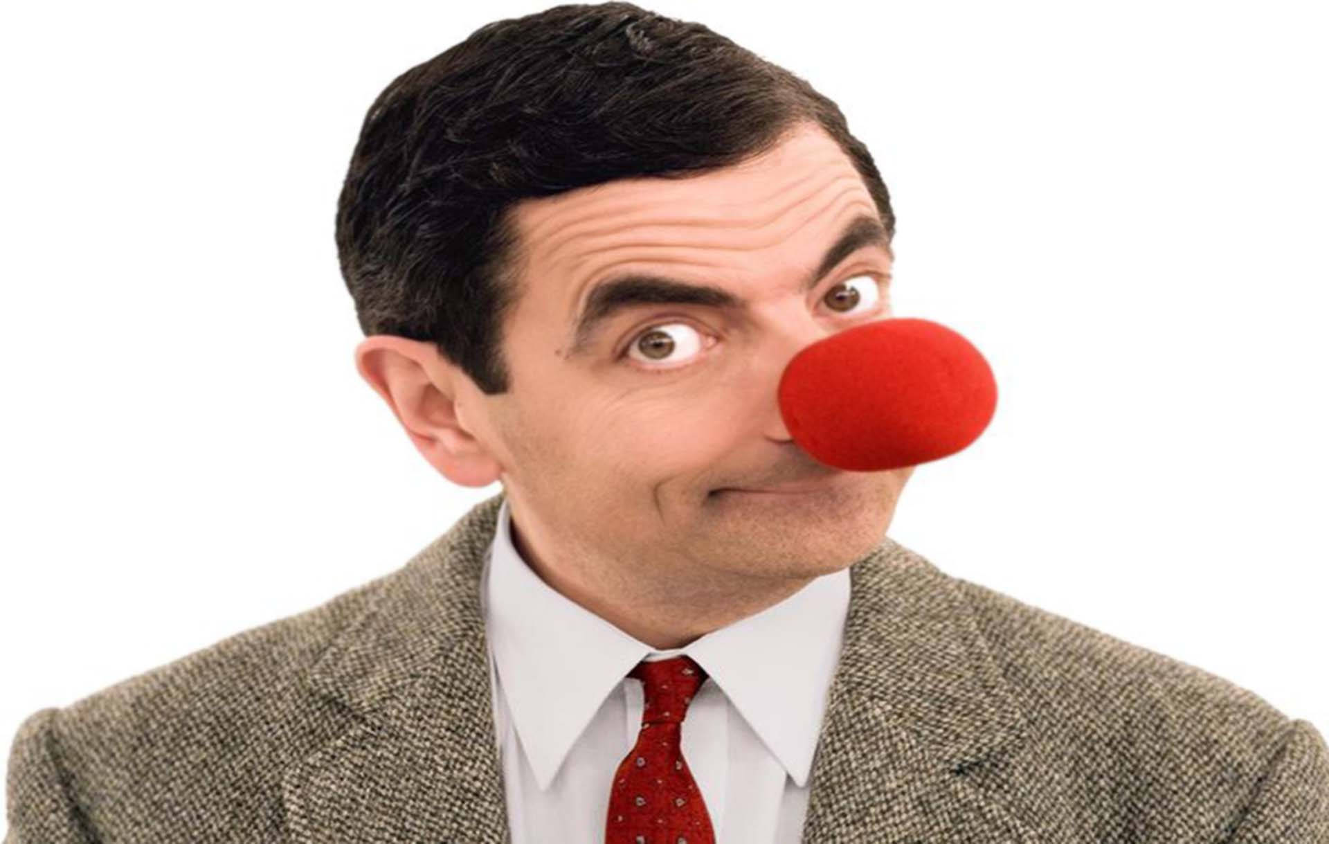 Mr Bean, red clown nose, formal suit, Full HD Desktop Wallpaper