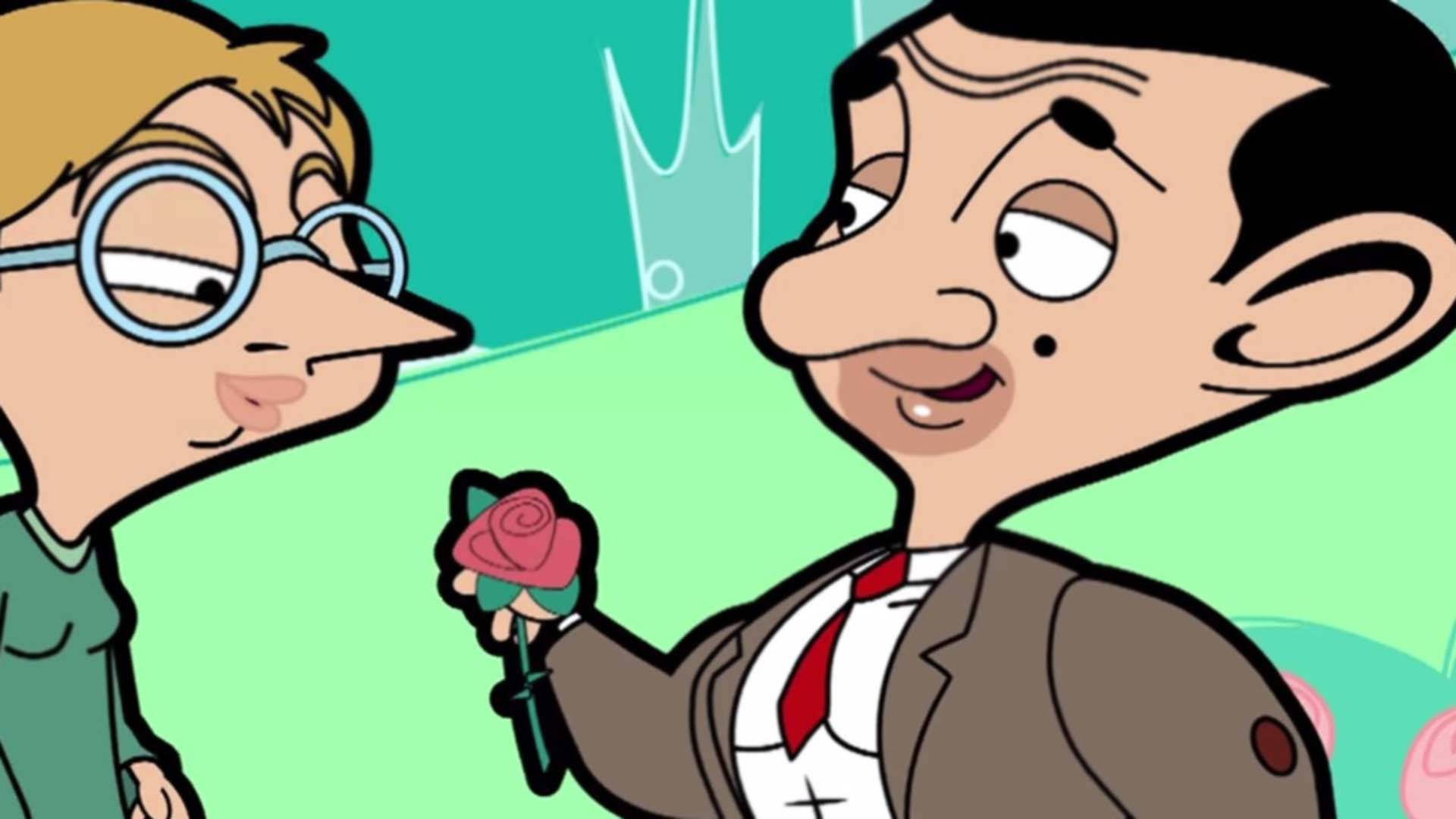 Mr Bean, pink rose, girl with glasses, Full HD Desktop Wallpaper