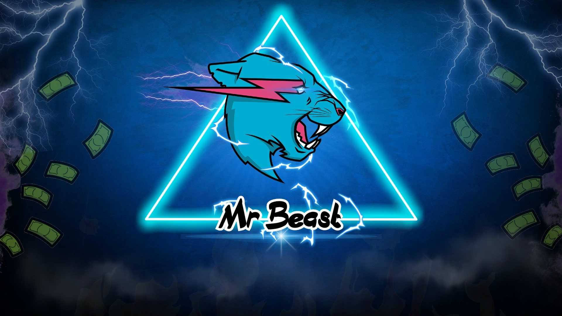 Mr Beast, neon triangle, blue beast head, Full HD Desktop Wallpaper