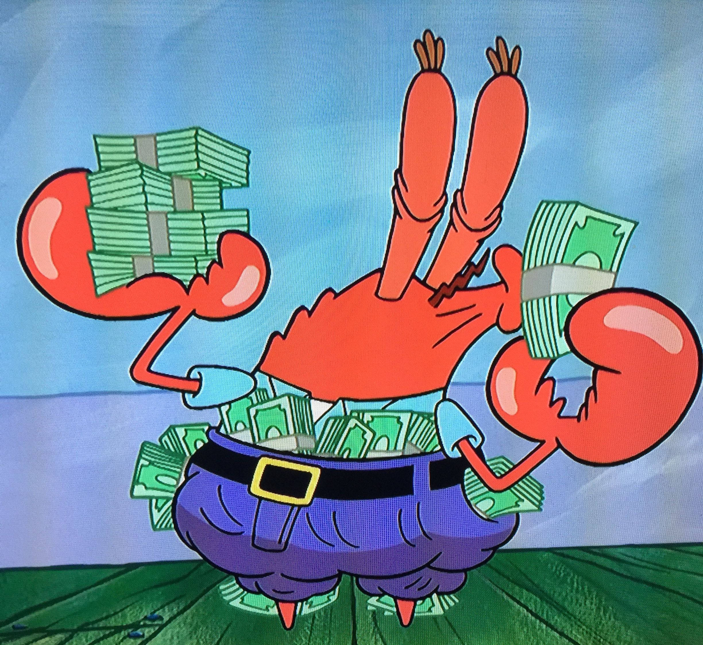 Mr. Krabs, purple pants, green cash, Full HD Desktop Wallpaper