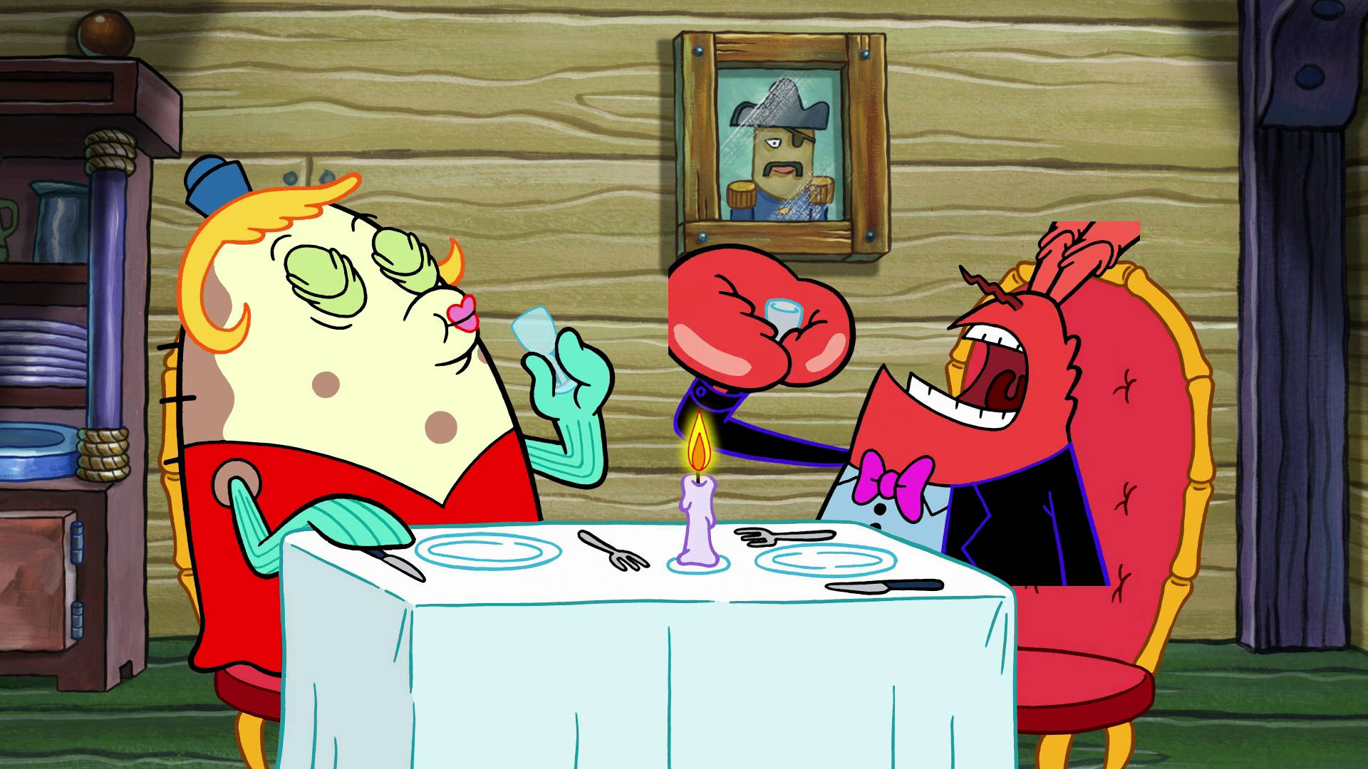 Mr. Krabs, dinner date, candlelit table, Full HD Desktop Wallpaper