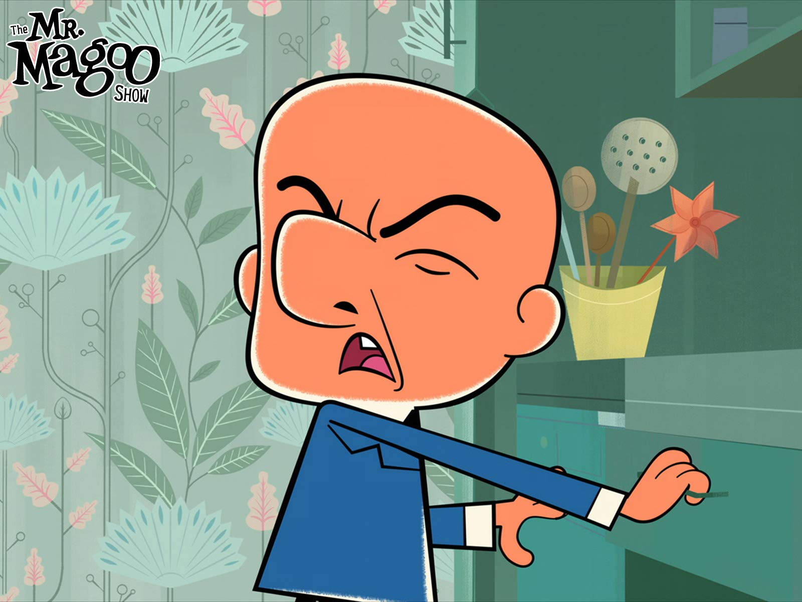 Mr Magoo, blue suit, floral wallpaper, HD Desktop Wallpaper