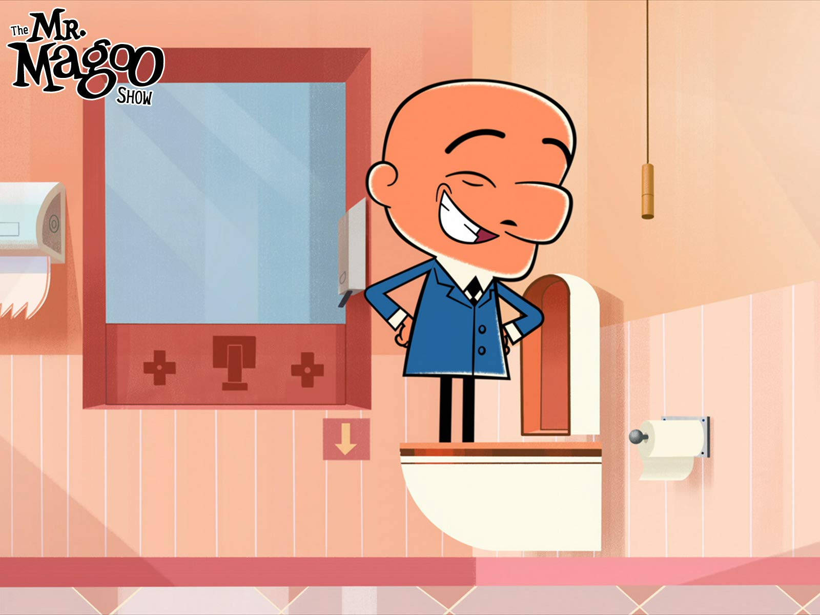 Mr Magoo, toilet, pink-striped bathroom, HD Desktop Wallpaper