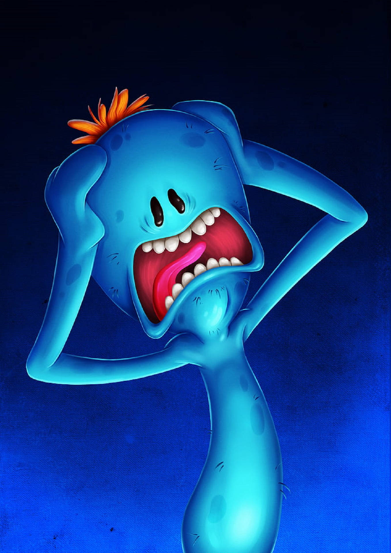 Mr Meeseeks, blue, orange tuft, Full HD Phone Wallpaper