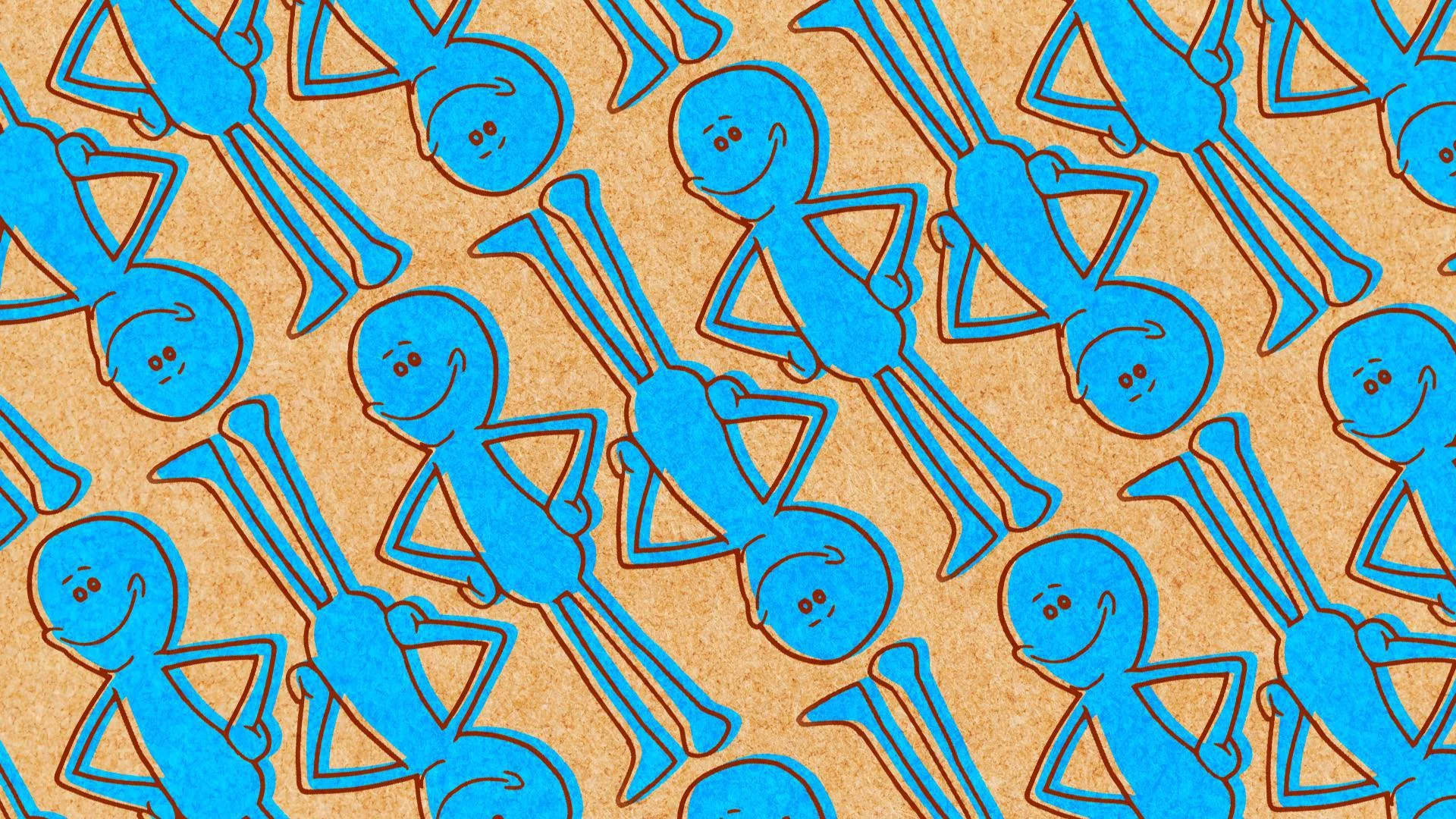 Mr Meeseeks, blue stick figures, simple smiles, Full HD Desktop Wallpaper