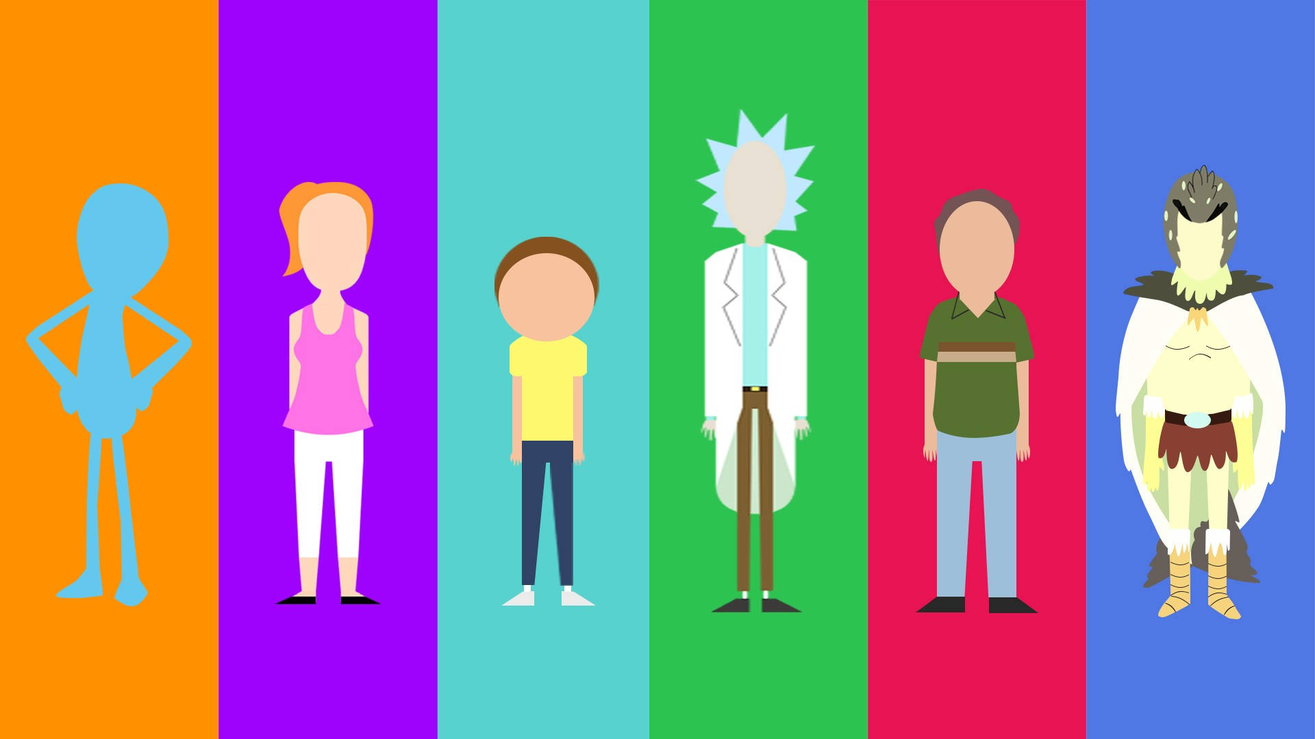 Mr Meeseeks, friends, stylized cartoon characters, Full HD Desktop Wallpaper