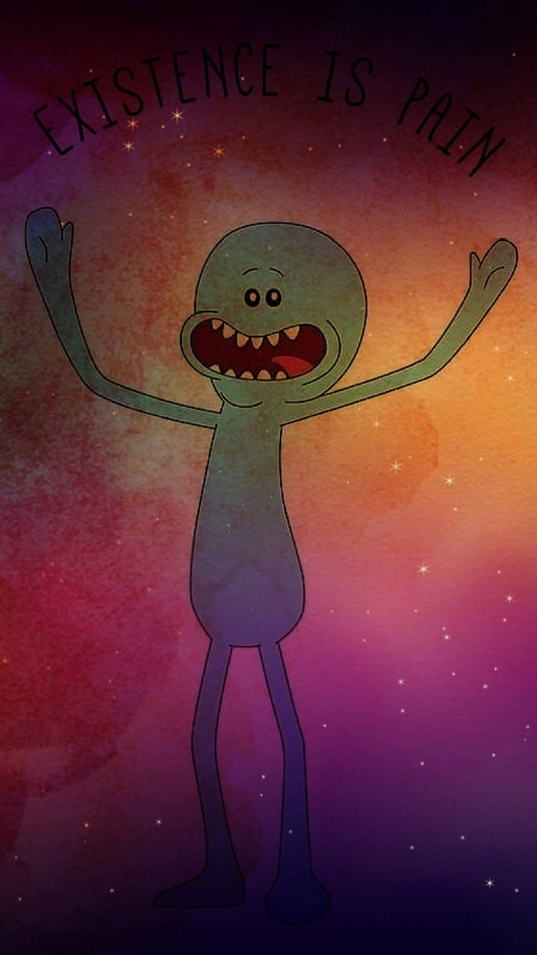 Mr Meeseeks, cosmic background, existence is pain, Full HD Phone Wallpaper