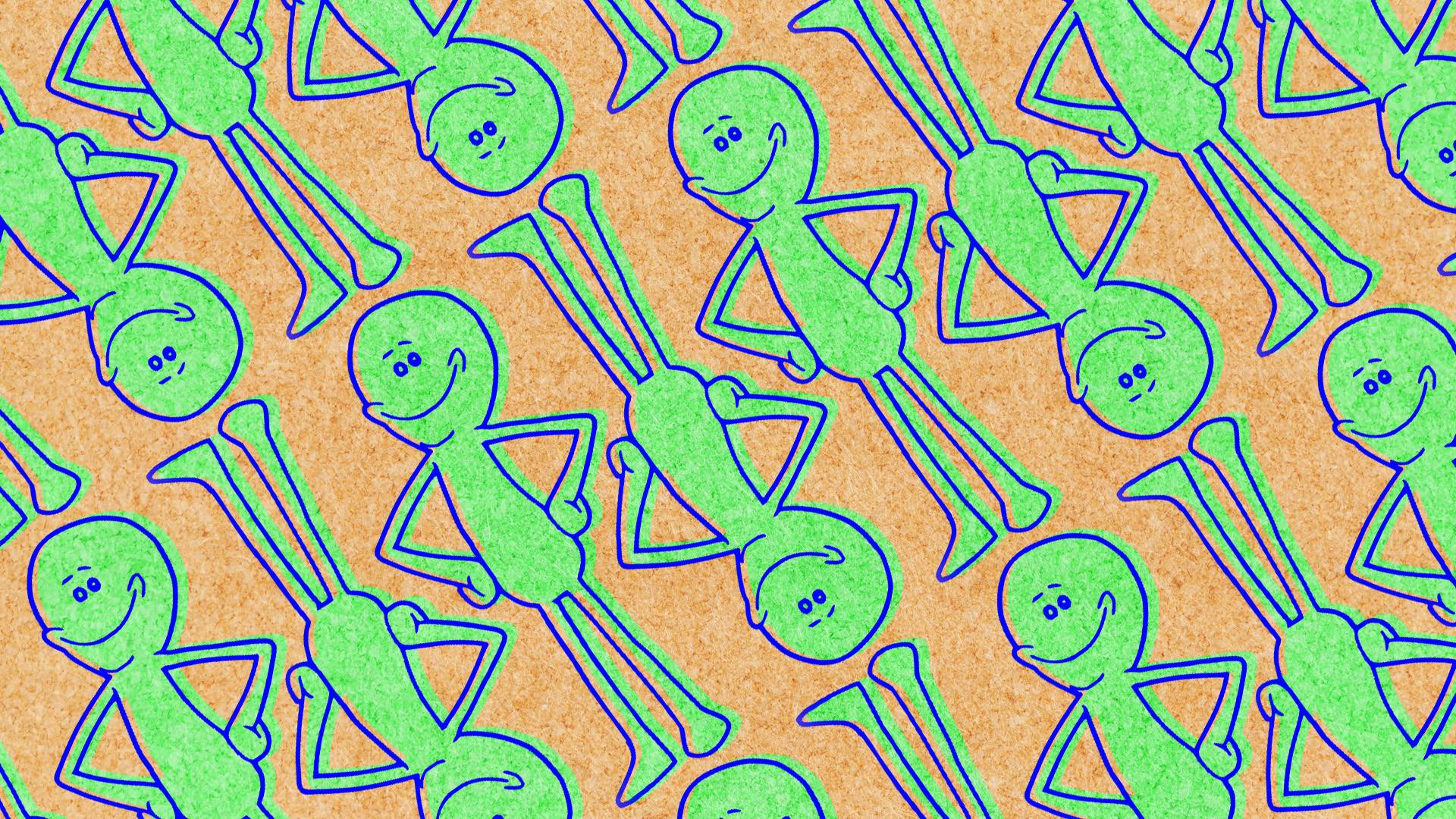 Mr Meeseeks, green colored, blue outlines, Full HD Desktop Wallpaper