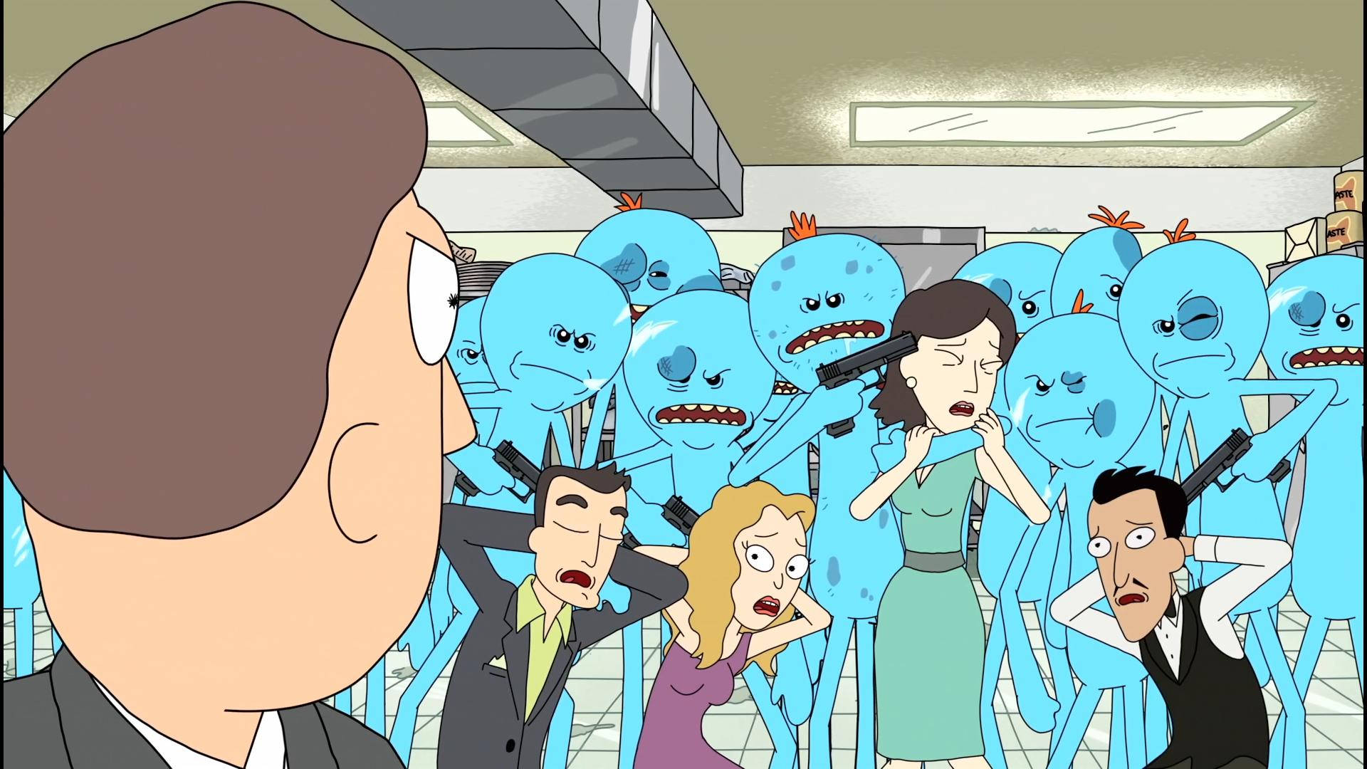 Mr Meeseeks, blue alien, office scene, Full HD Desktop Wallpaper