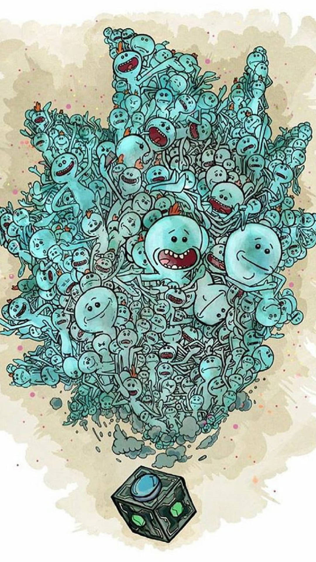 Mr Meeseeks, turquoise, black cube, Full HD Phone Wallpaper