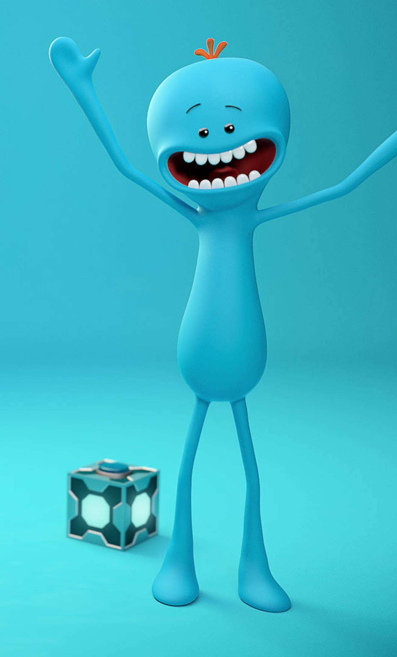 Mr Meeseeks, glowing cube, solid cyan background, Full HD Phone Wallpaper
