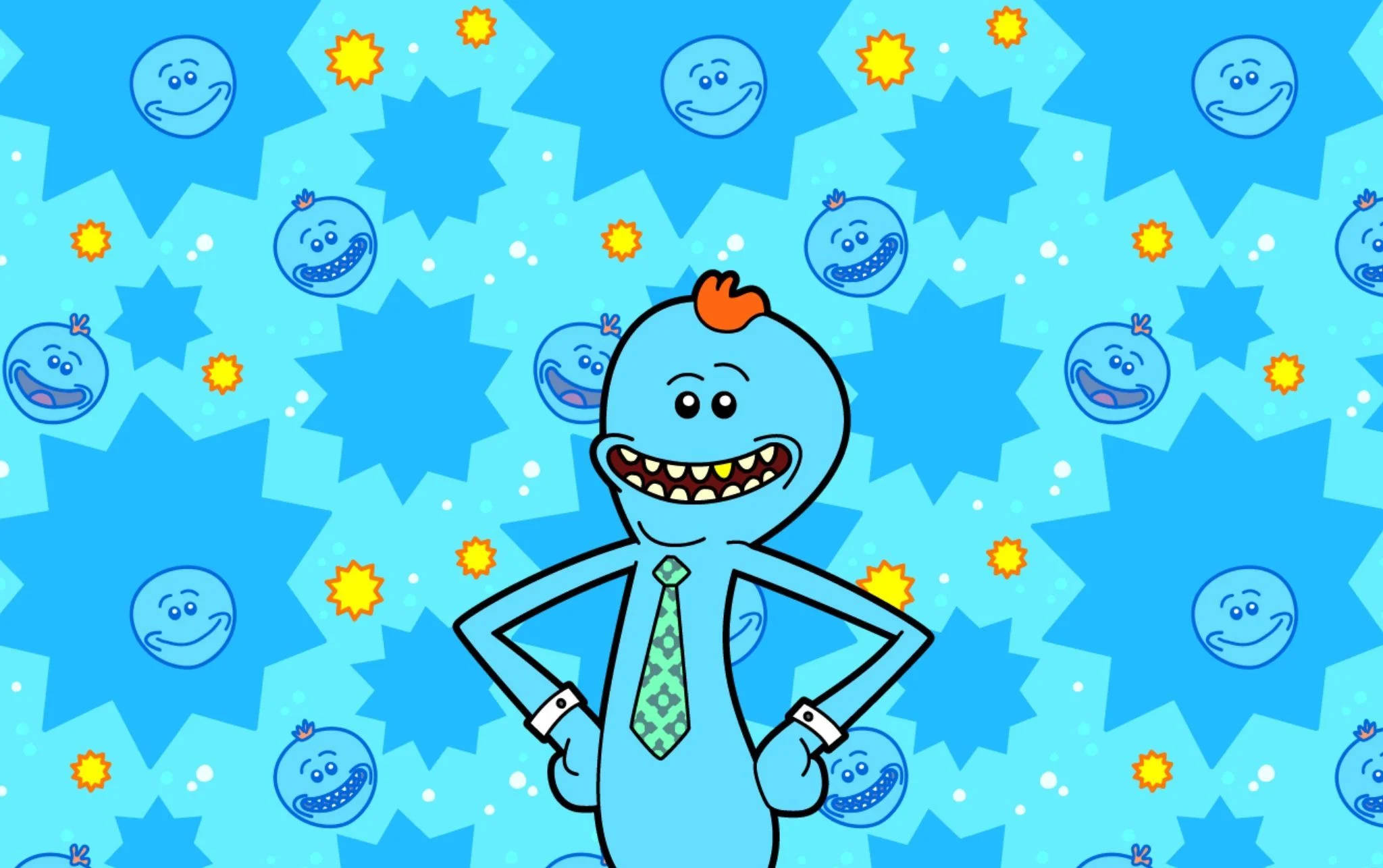 Mr Meeseeks, blue cartoon character, orange hair, Full HD Desktop Wallpaper
