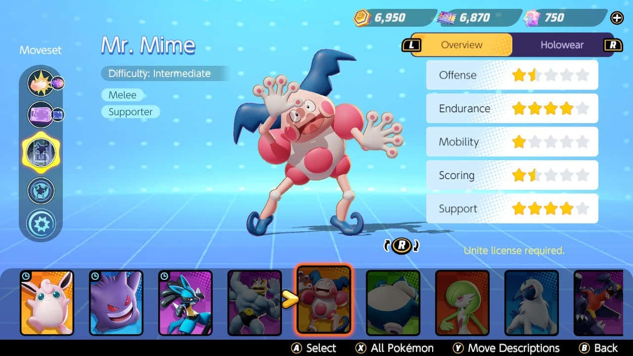 Mr. Mime, Pokémon game menu, stats, HD Desktop Wallpaper