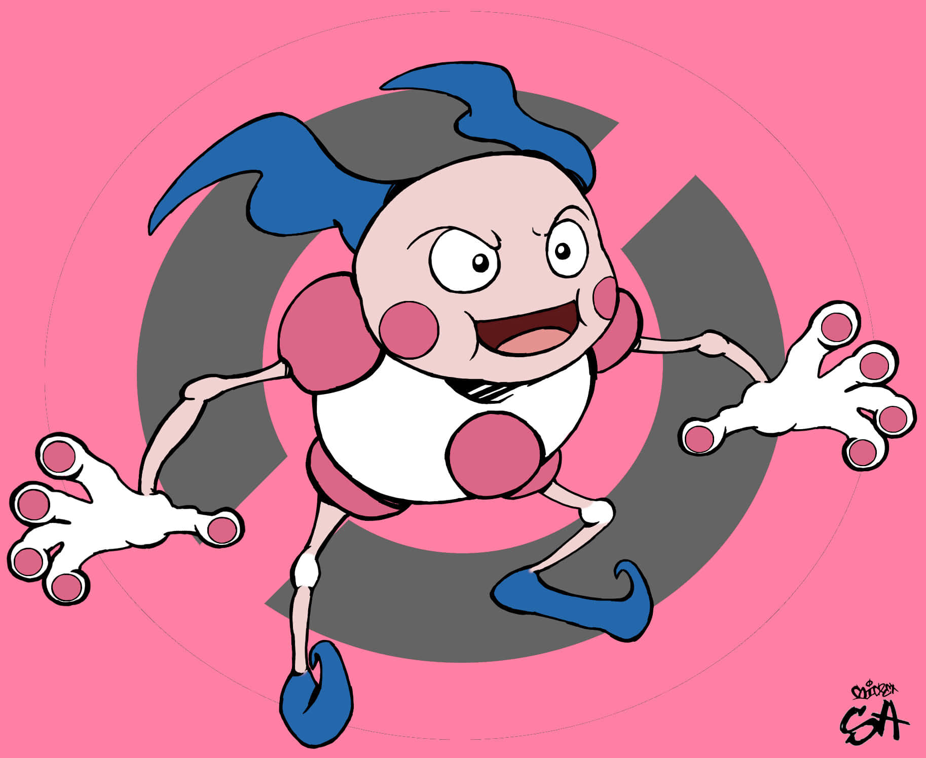 Mr. Mime, pink background, blue hair, HD Desktop Wallpaper