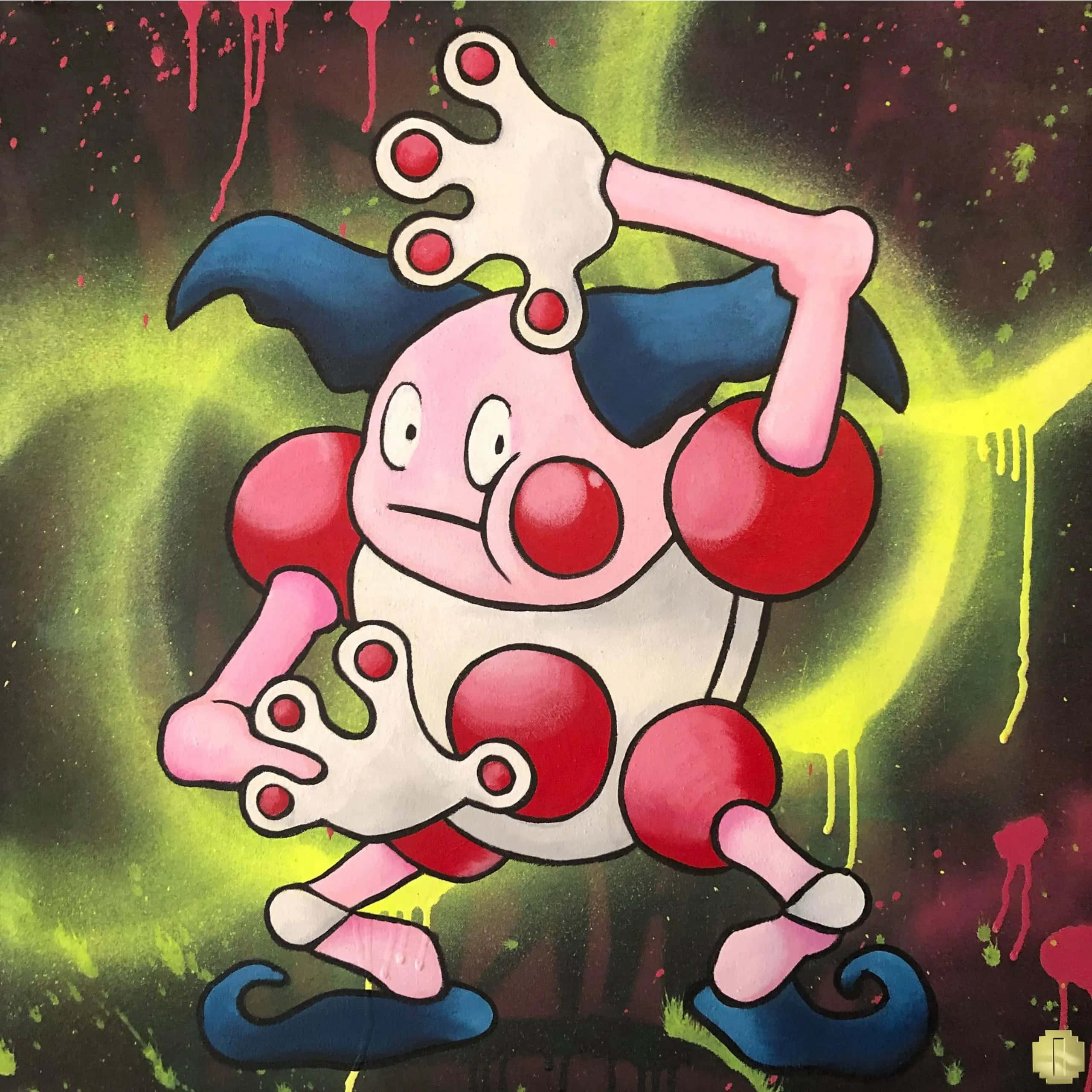 Mr. Mime, pink clown Pokémon, red spots, 2K Desktop Wallpaper