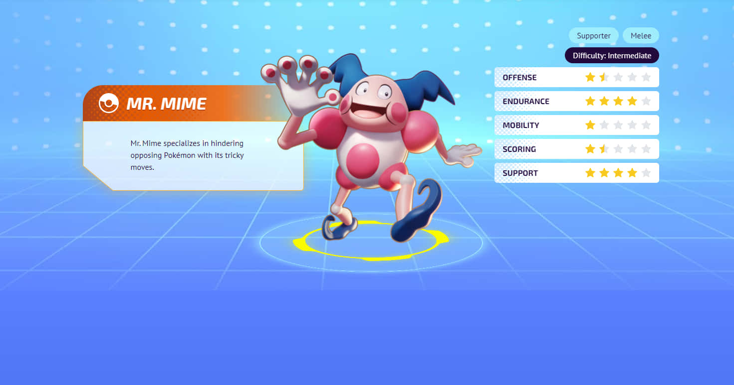 Mr. Mime, pink and blue, glowing yellow circle, HD Desktop Wallpaper