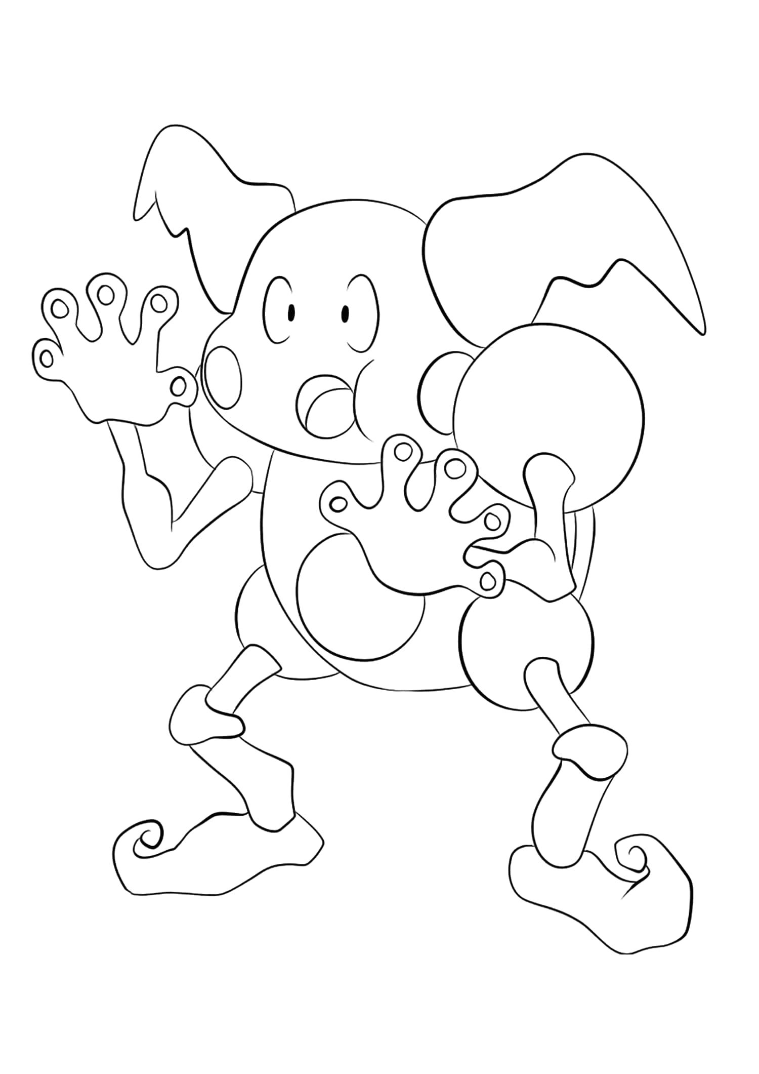 Mr. Mime, black and white line drawing, cartoonish creature, Full HD Phone Wallpaper