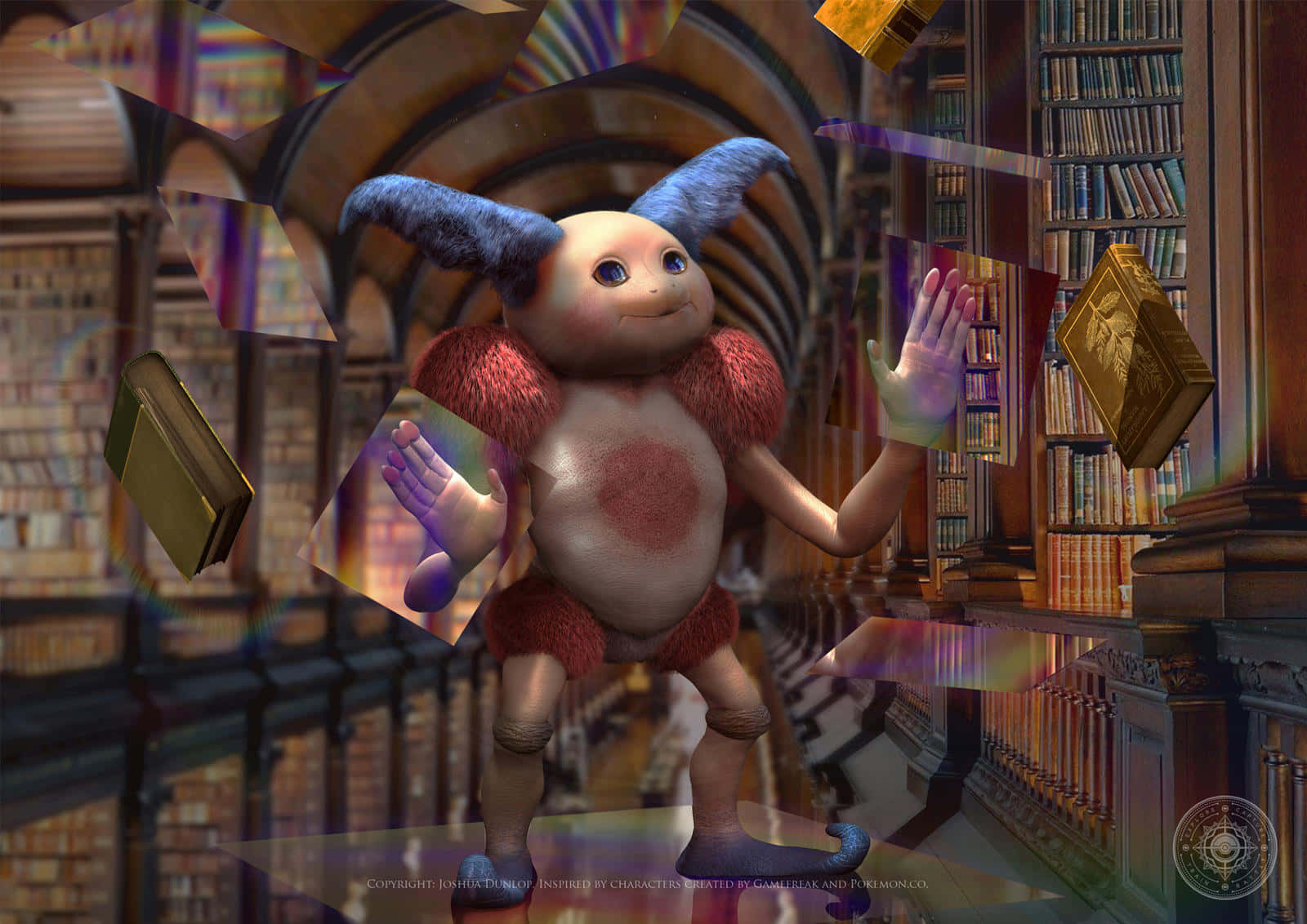 Mr. Mime, library, arched ceilings, HD Desktop Wallpaper