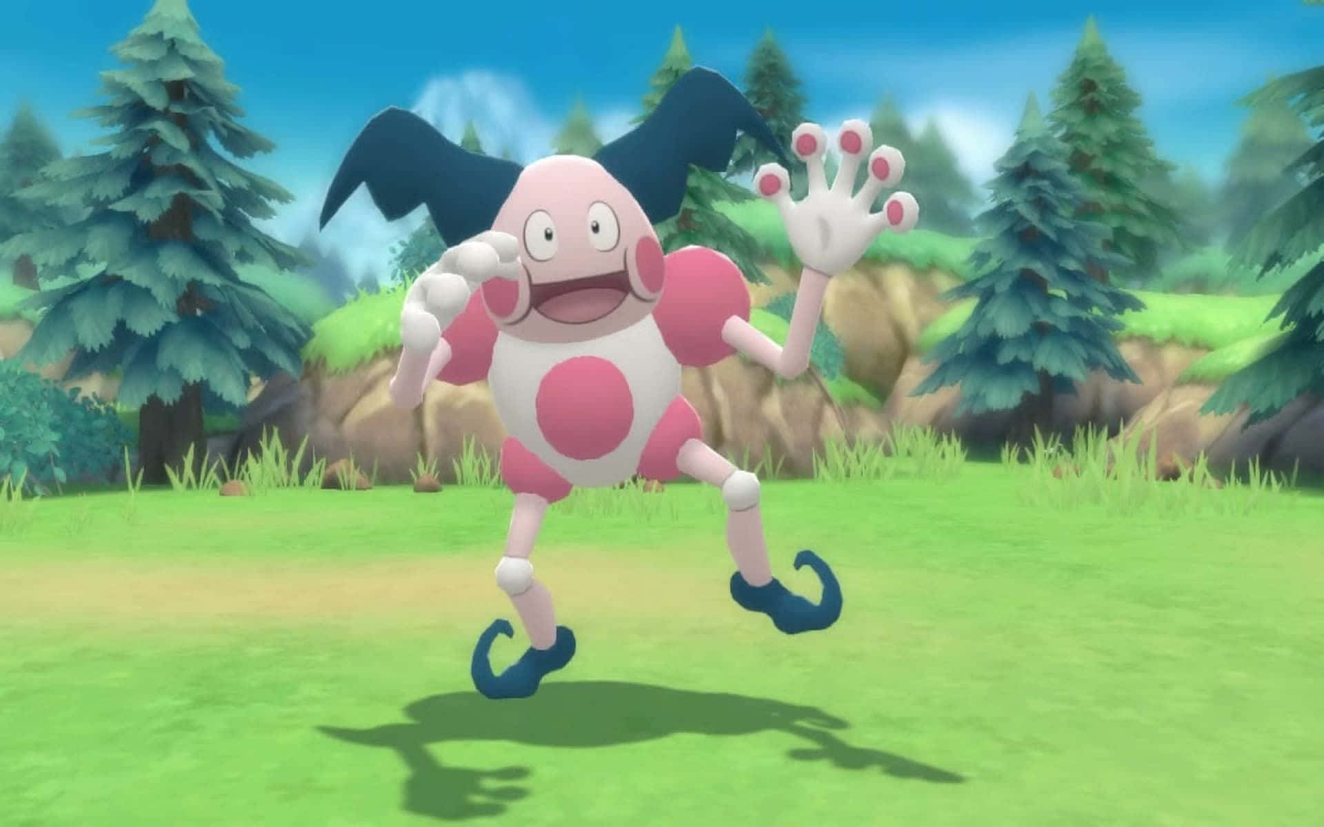 Mr. Mime, pink and white, black bat-like wings, Full HD Desktop Wallpaper