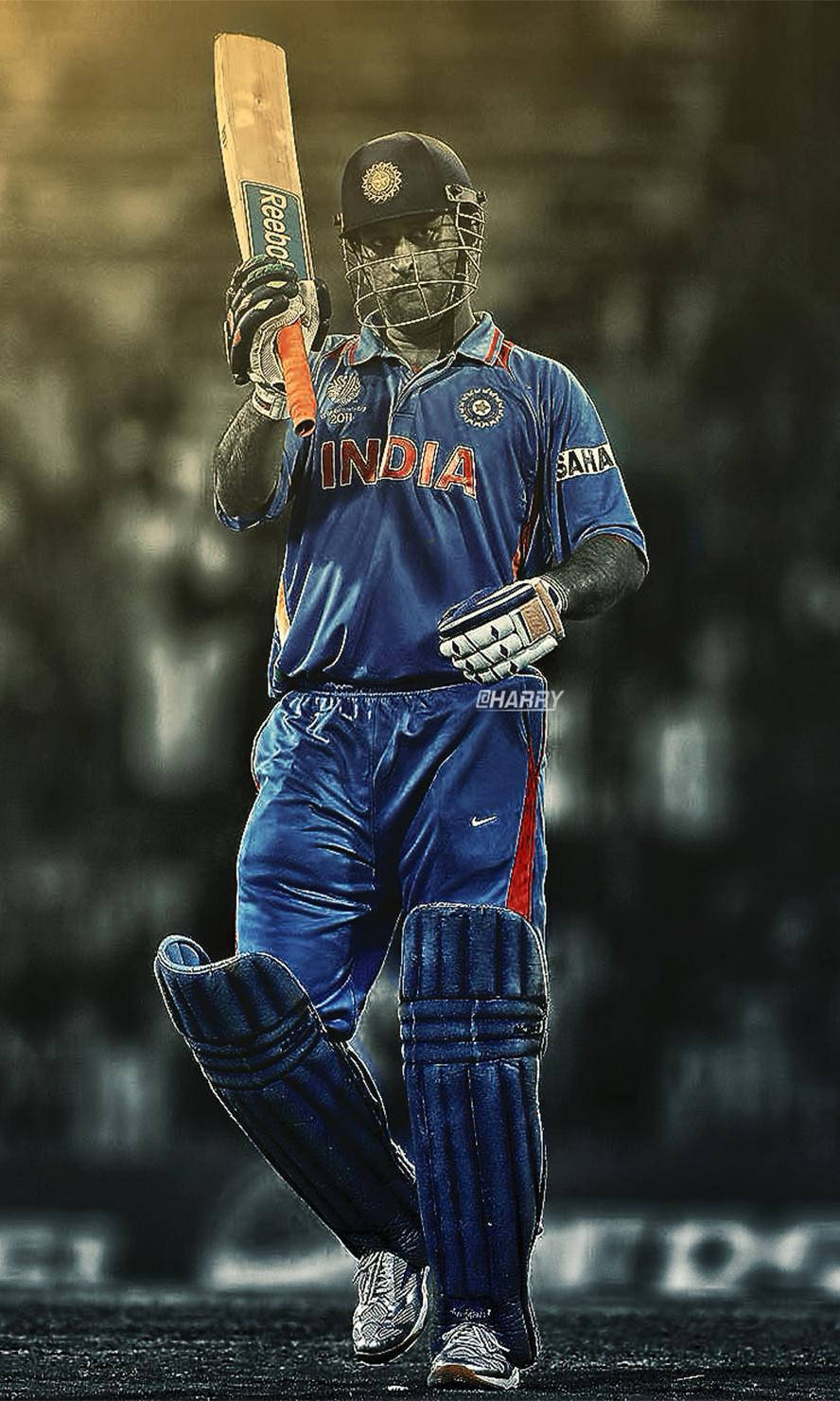 MS Dhoni, blue India uniform, bat, HD Phone Wallpaper