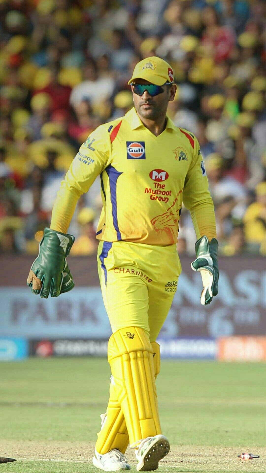 MS Dhoni, yellow uniform, green field, Full HD Phone Wallpaper