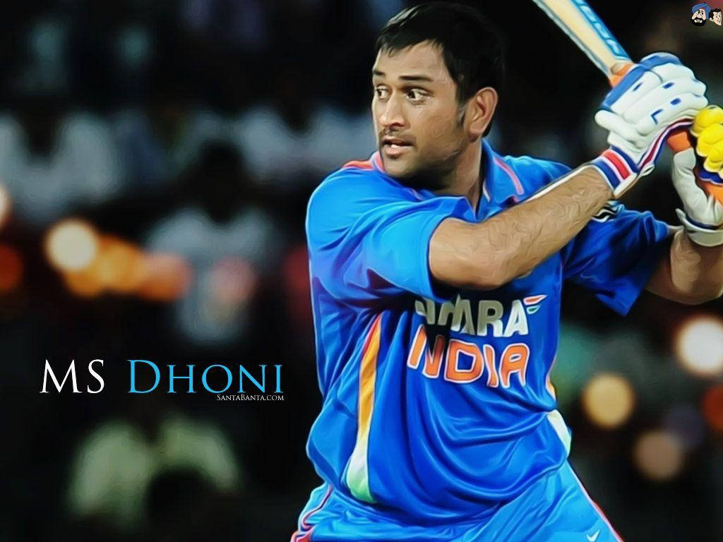 MS Dhoni, blue India jersey, bat glowing, SD Desktop Wallpaper