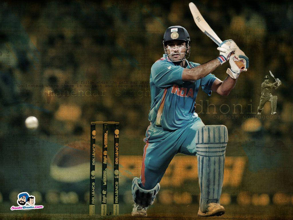 Ms Dhoni, blue India uniform, batting, SD Desktop Wallpaper
