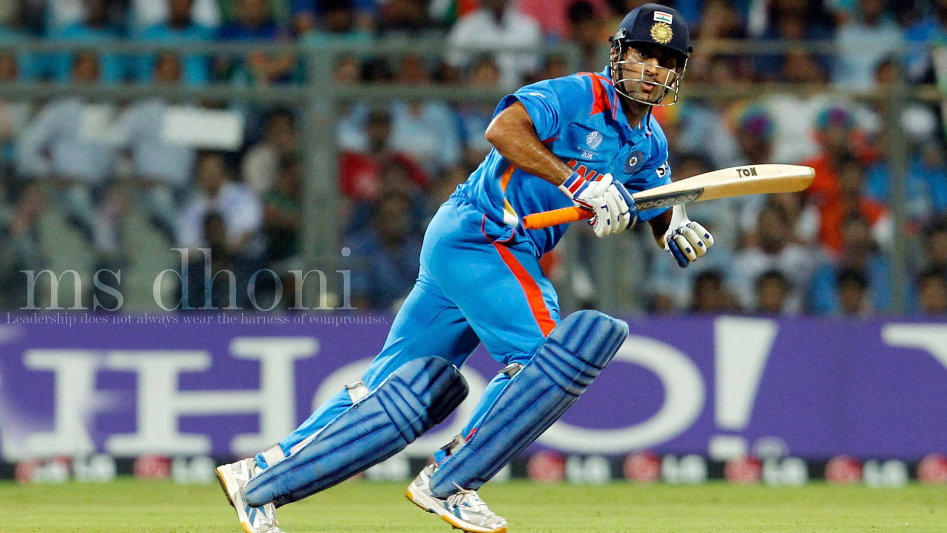 MS Dhoni, blue uniform, bat, Full HD Desktop Wallpaper