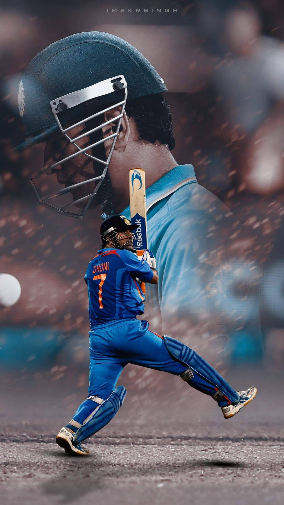 MS Dhoni, blue uniform, bat, Full HD Phone Wallpaper