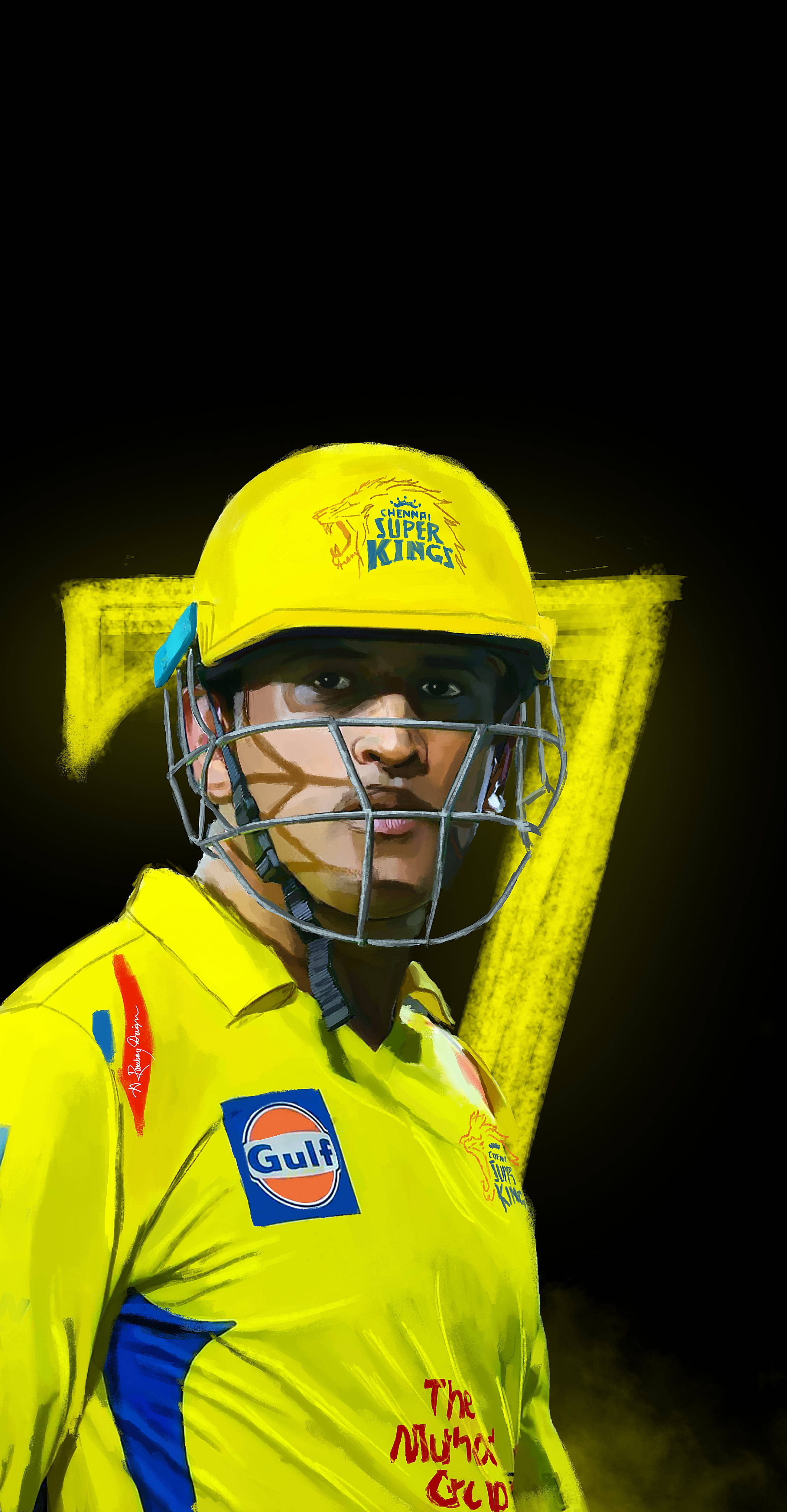 MS Dhoni, bright yellow helmet, yellow jersey, 4K Phone Wallpaper