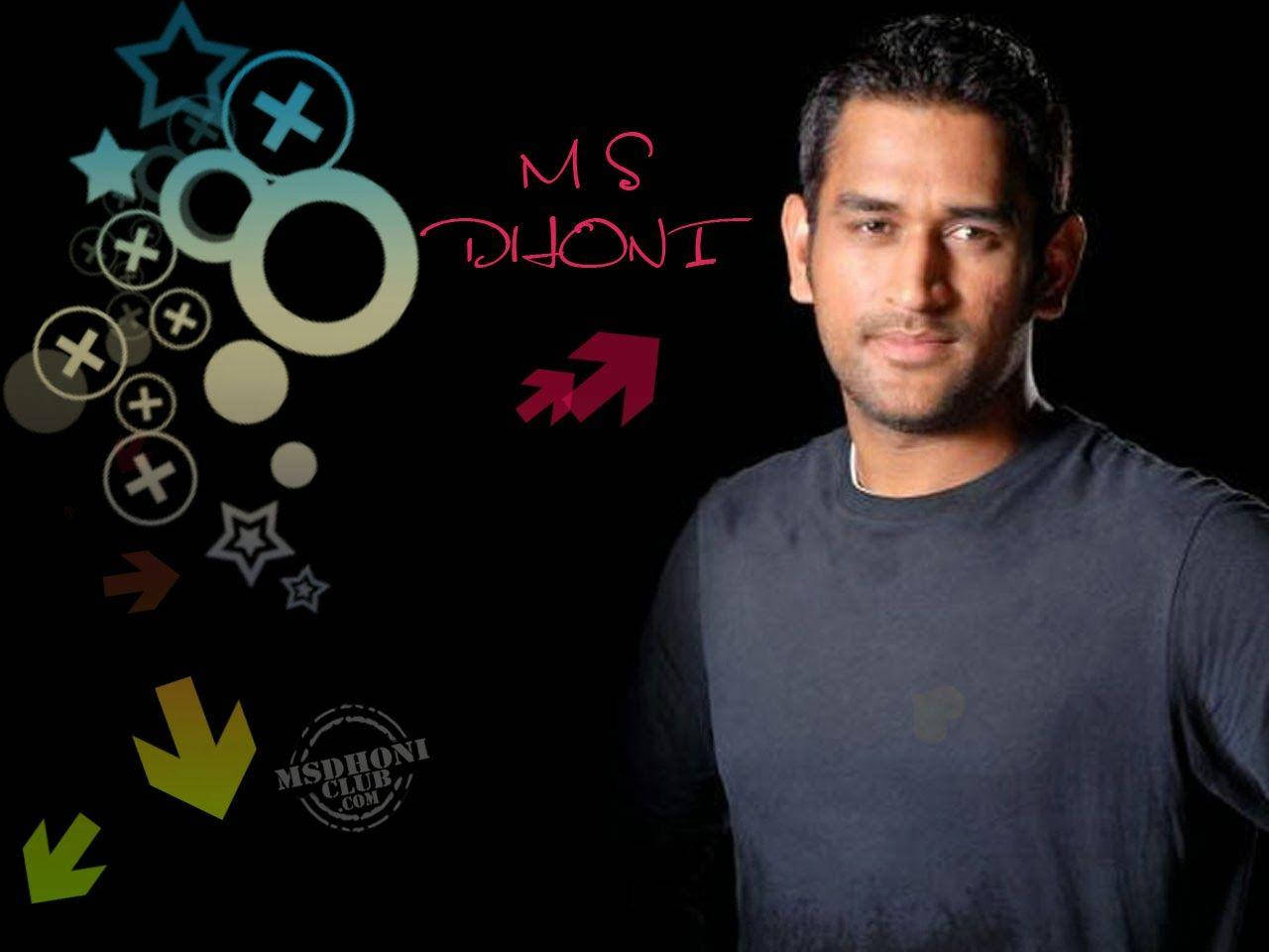 MS Dhoni, black background, colorful graphic icons, HD Desktop Wallpaper