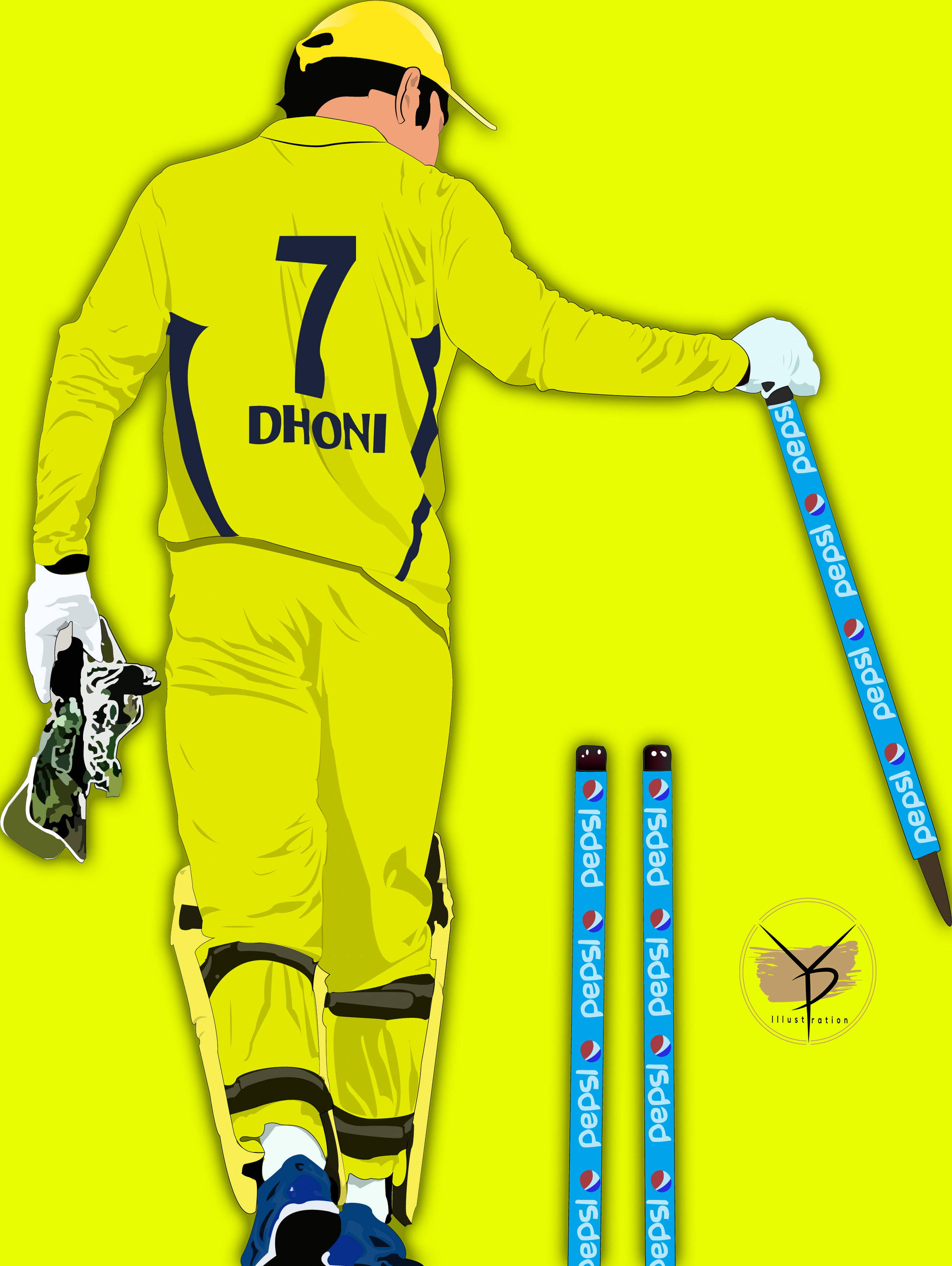 Dhoni, yellow uniform, bat, 2K Phone Wallpaper