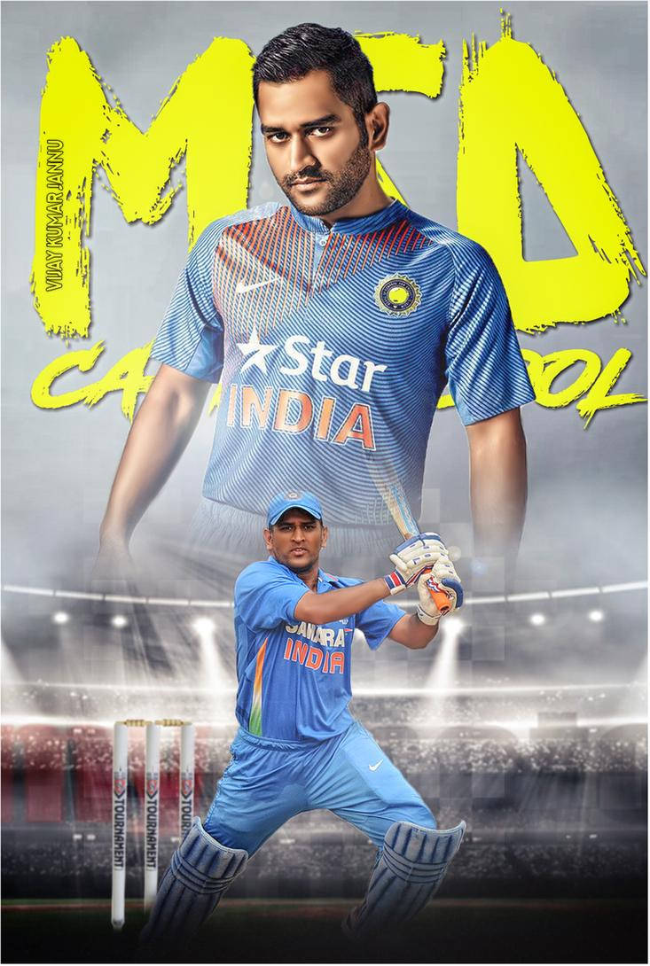 MS Dhoni, blue India uniform, stadium lights, SD Phone Wallpaper
