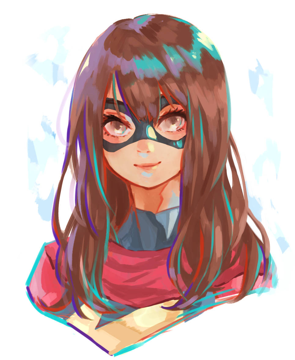 Ms Marvel, anime style, brown hair, SD Phone Wallpaper