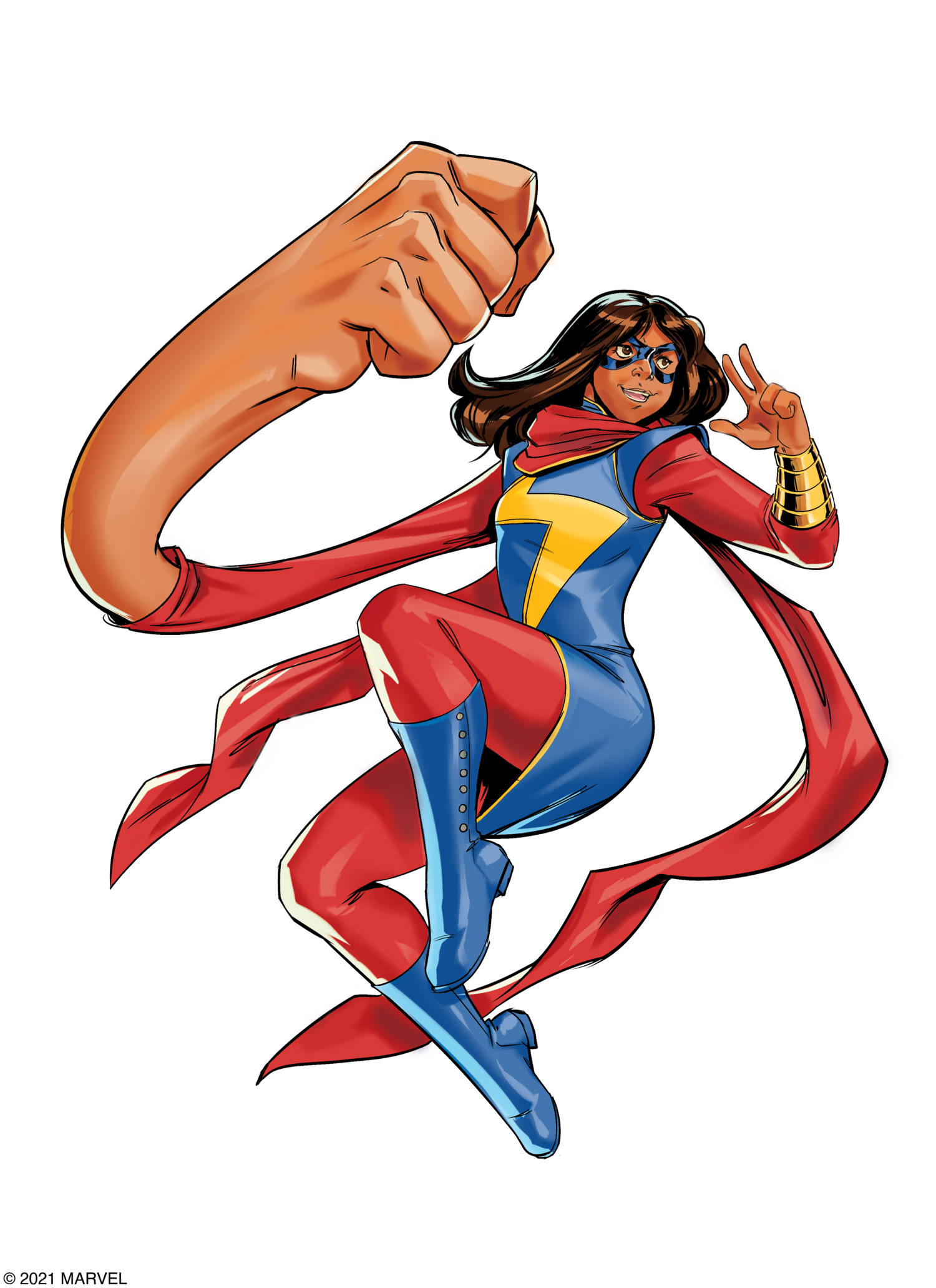 Ms Marvel, red blue and yellow costume, giant fist, Full HD Phone Wallpaper