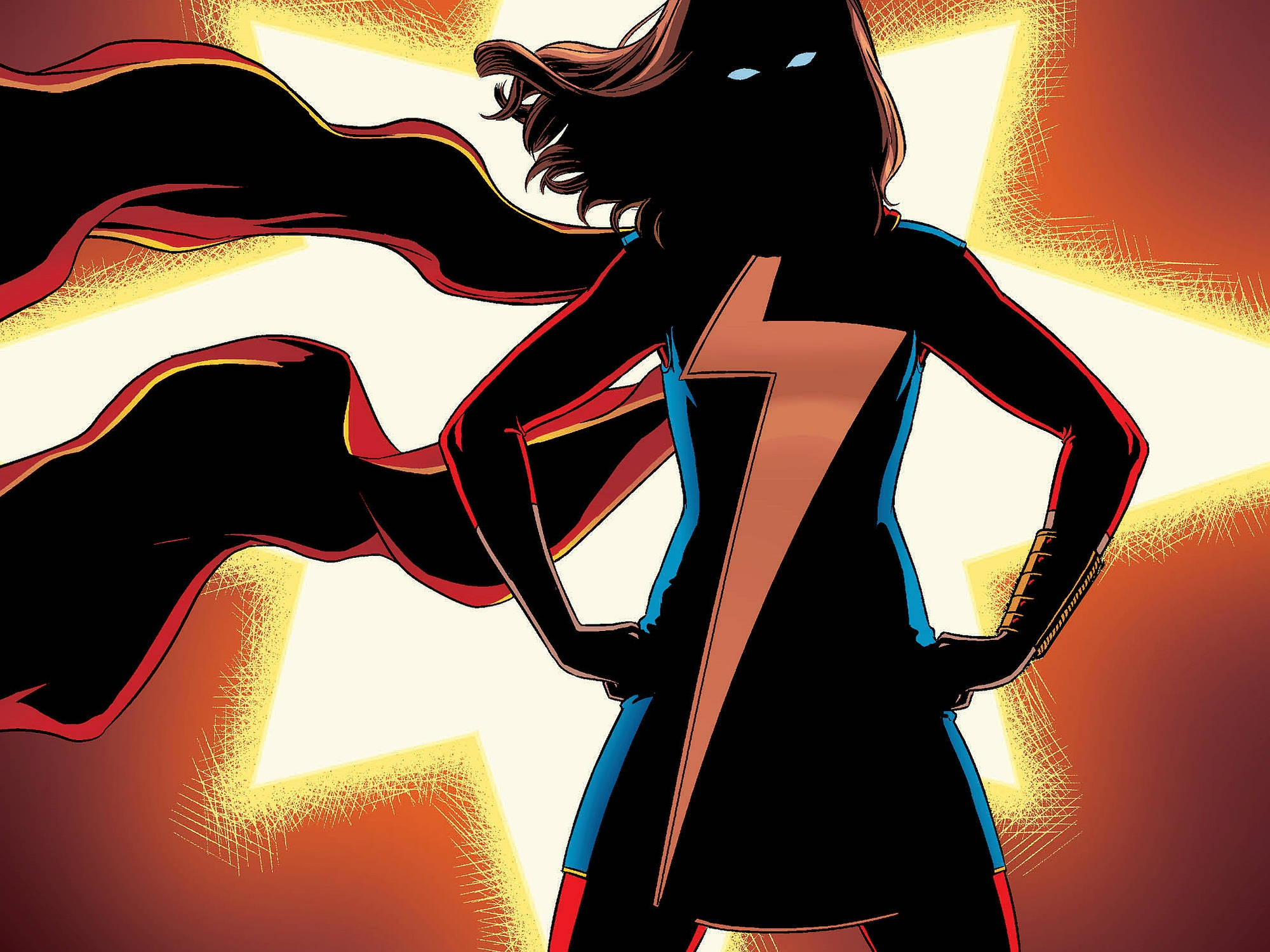 Ms Marvel, black suit, lightning bolt, Full HD Desktop Wallpaper