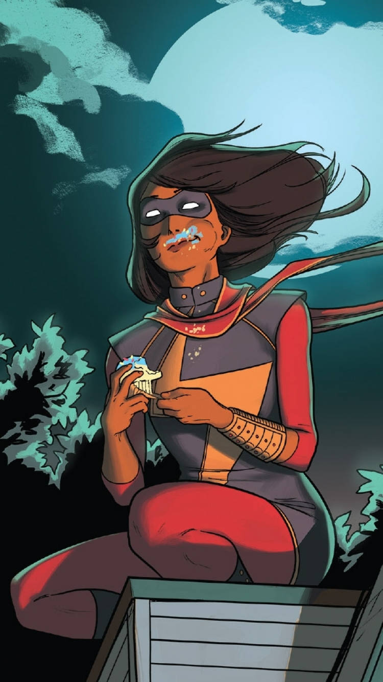 Ms Marvel, cupcake, moonlit sky, HD Phone Wallpaper