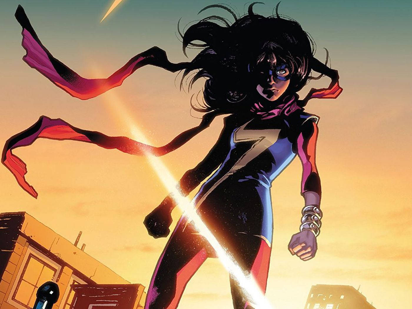 Ms Marvel, golden hour, sunset sky, HD Desktop Wallpaper