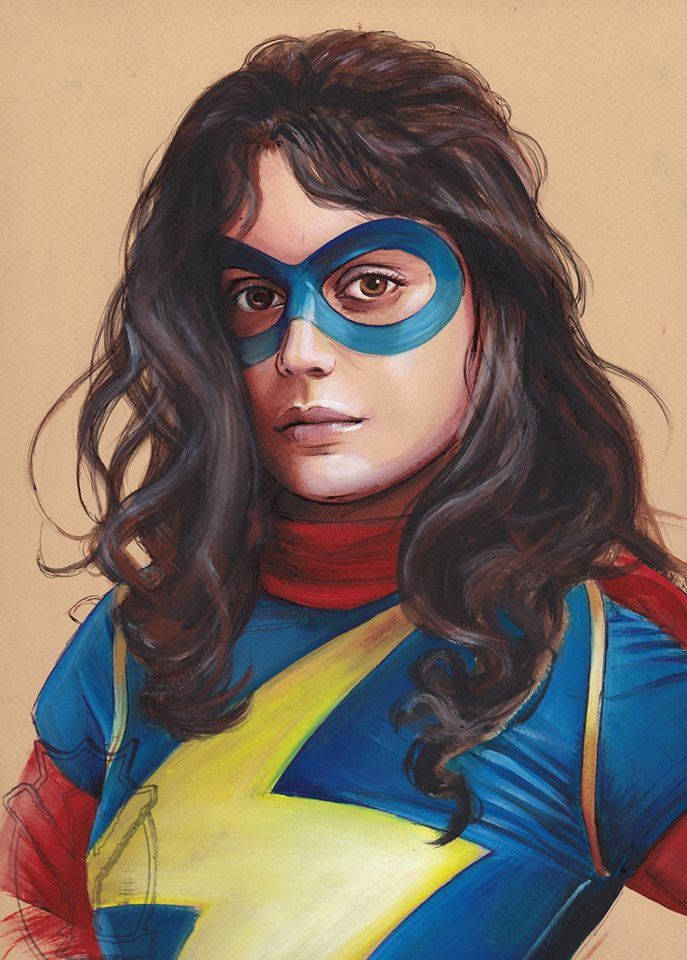 Ms Marvel, wavy dark hair, blue mask, SD Phone Wallpaper