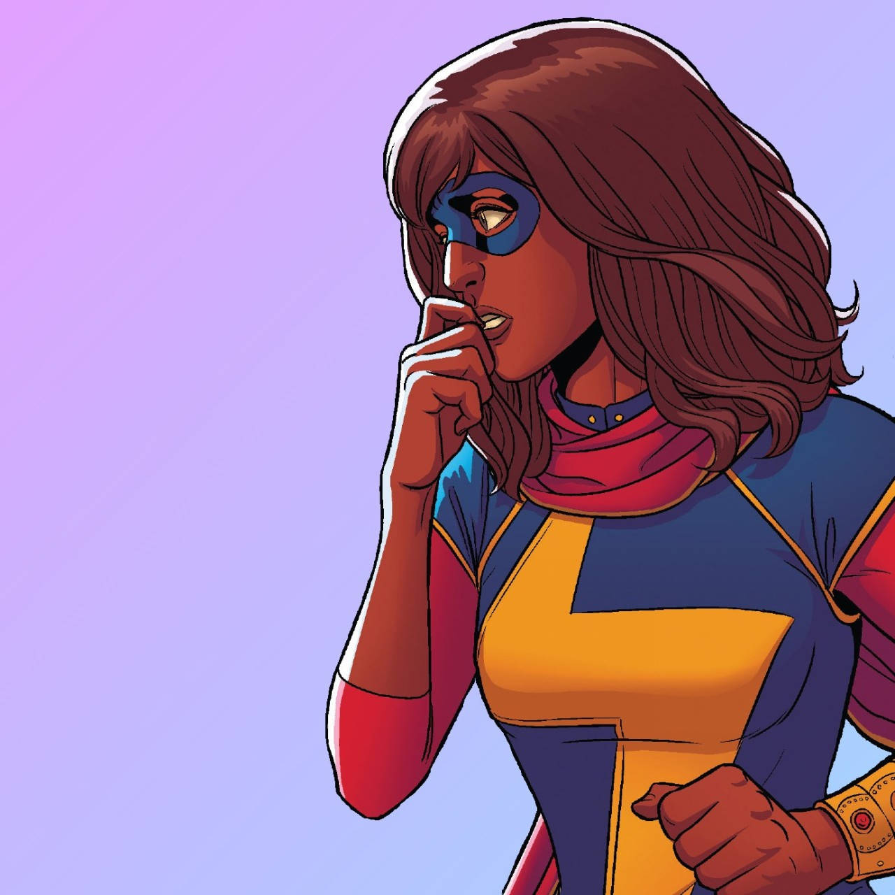 Ms Marvel, brown hair, blue mask, HD Desktop Wallpaper