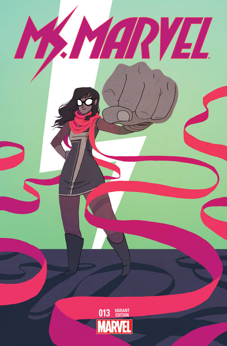 Ms Marvel, pink energy ribbons, green and white background, SD Phone Wallpaper