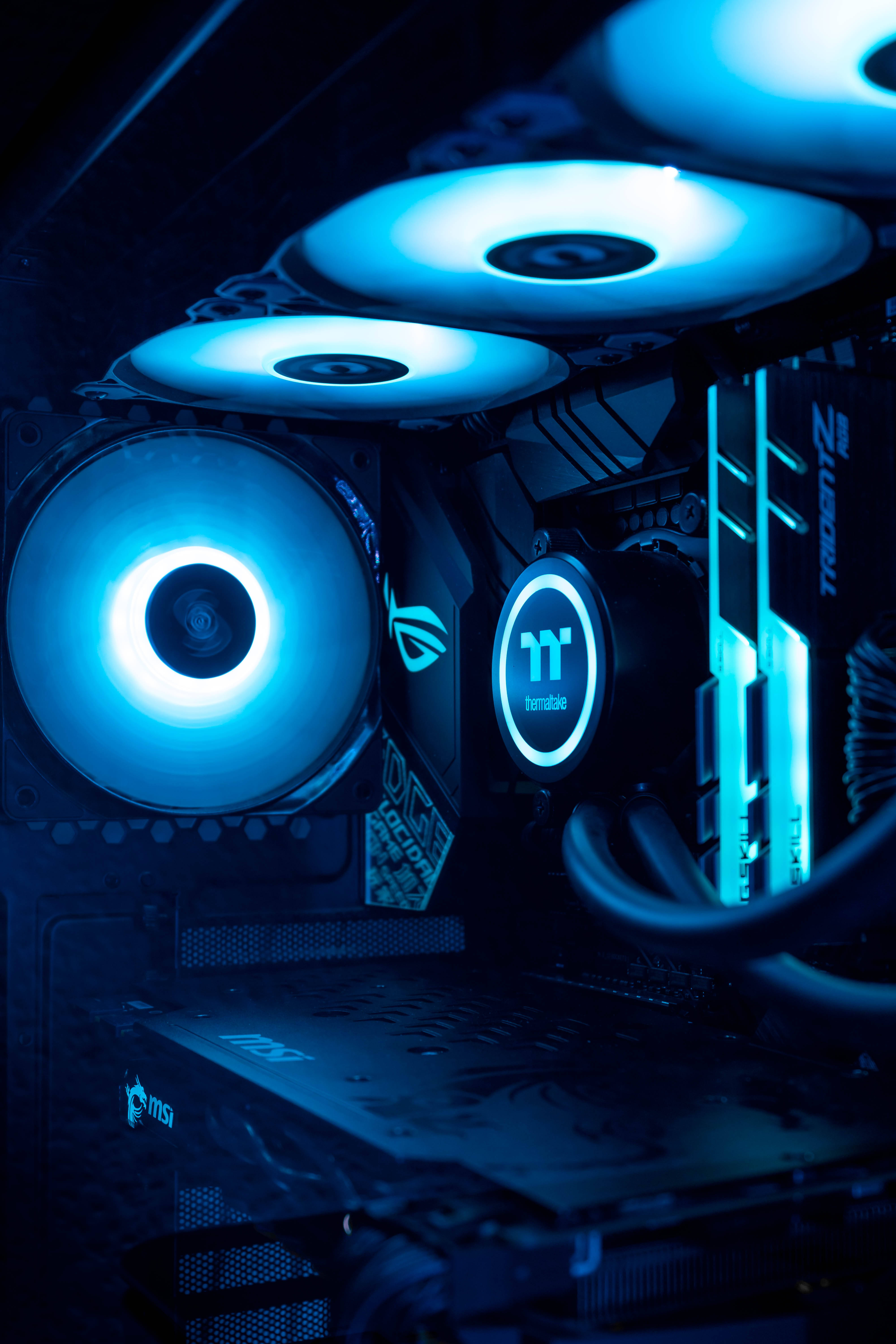MSI, gaming computer, blue LED lighting, 5K Phone Wallpaper