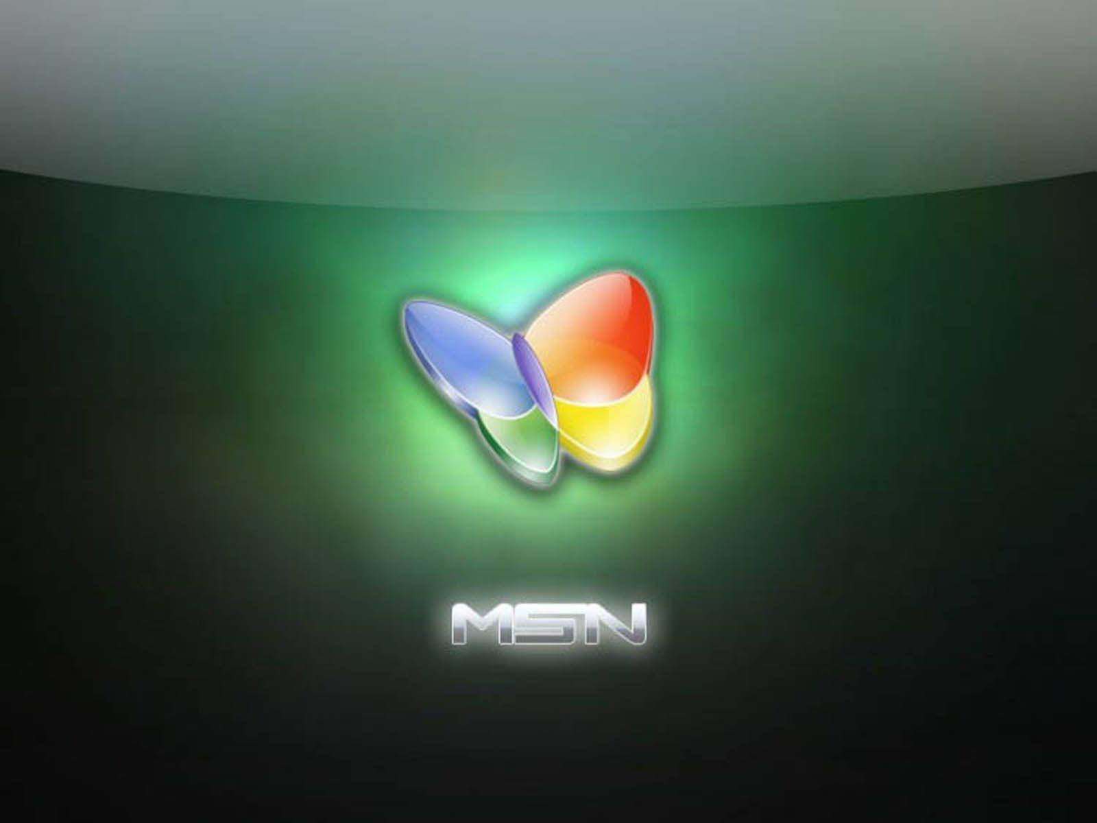 MSN, green neon lights, multicolored butterfly logo, HD Desktop Wallpaper