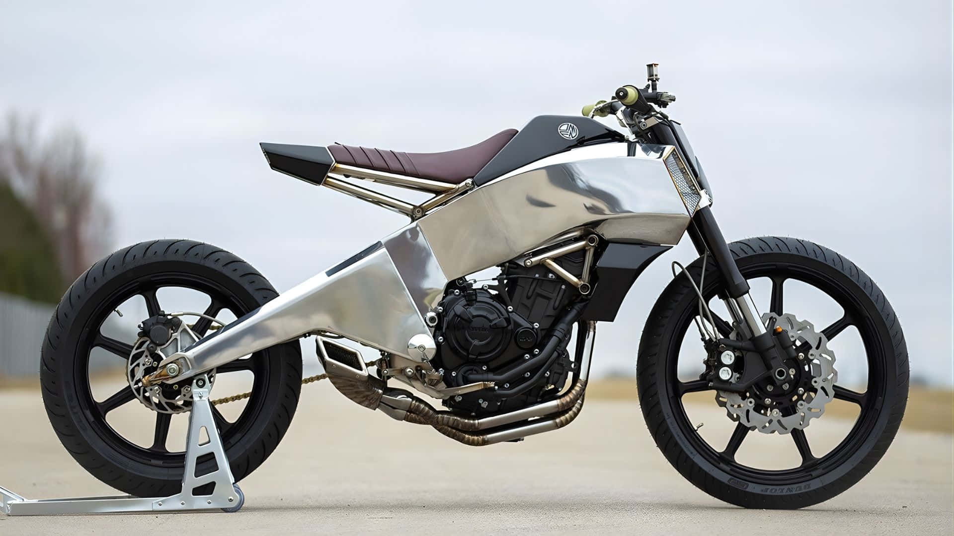custom cafe racer motorcycle, sleek silver, minimalist design, Full HD Desktop Wallpaper