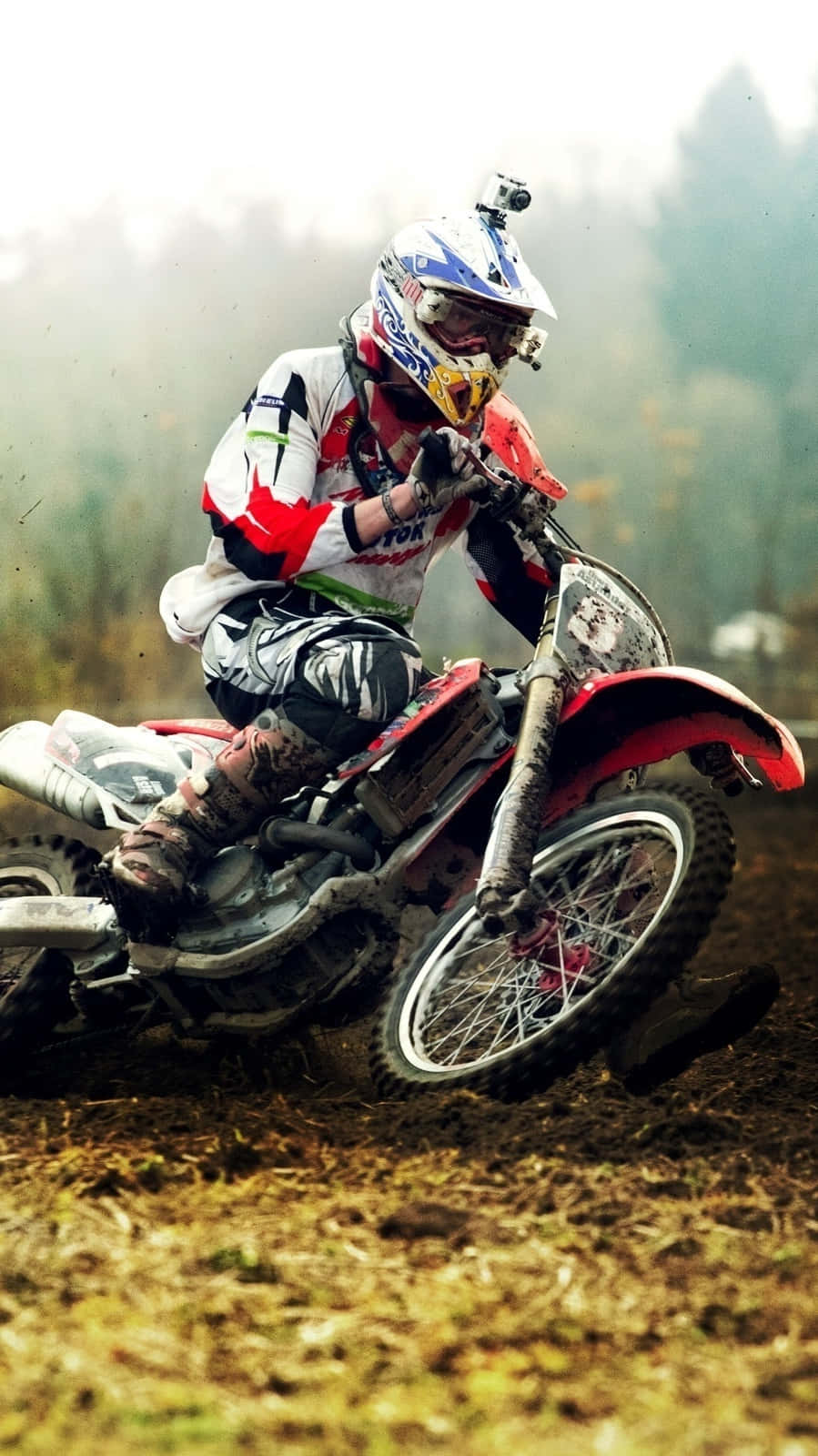 motocross rider, muddy dirt track, forest, HD Phone Wallpaper