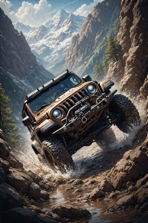 jeep, rocky mountain, mud, SD Phone Wallpaper