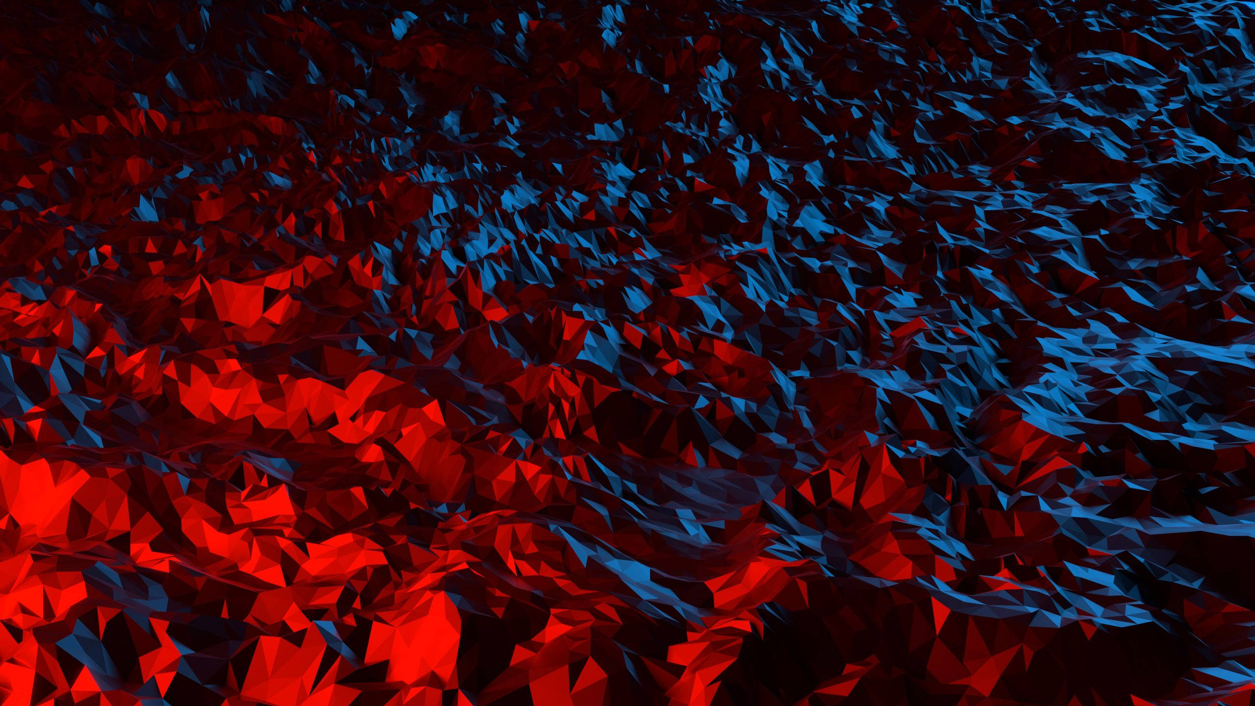 low poly, mud ground, jagged red and blue facets, 2K Desktop Wallpaper