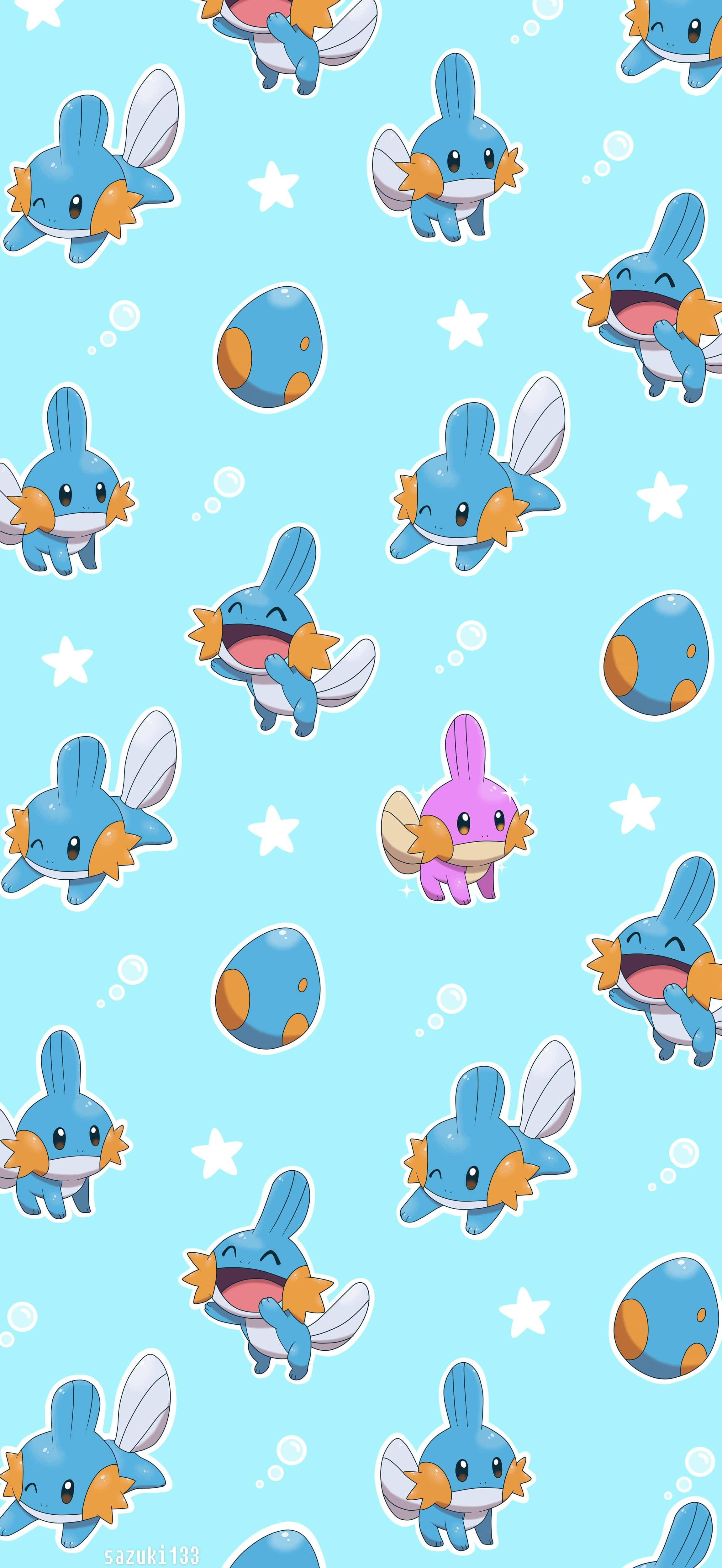 Mudkip, blue and pink cartoon frogs, wings, 4K Phone Wallpaper