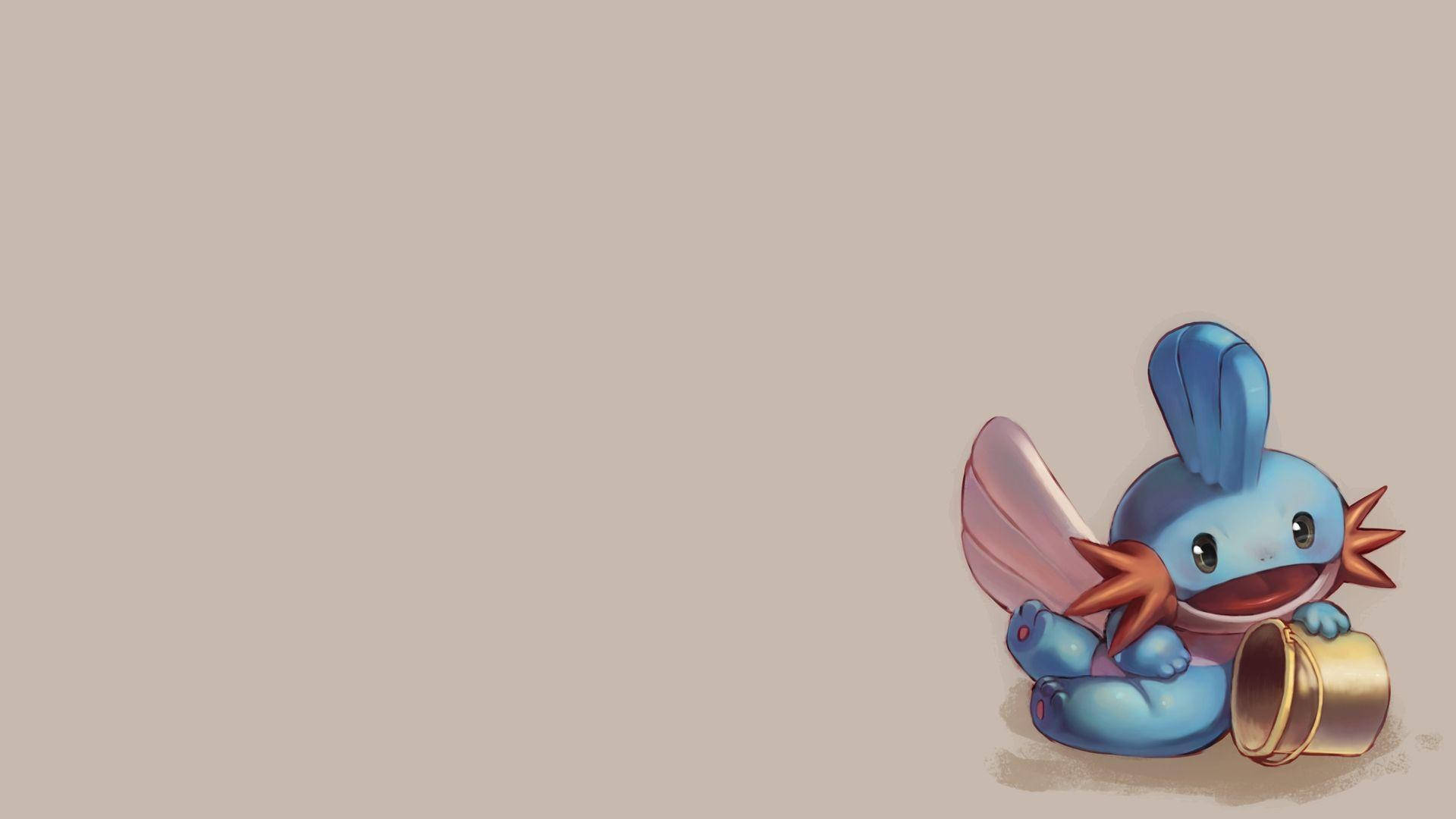 Mudkip, blue cartoon creature, pink wings, Full HD Desktop Wallpaper