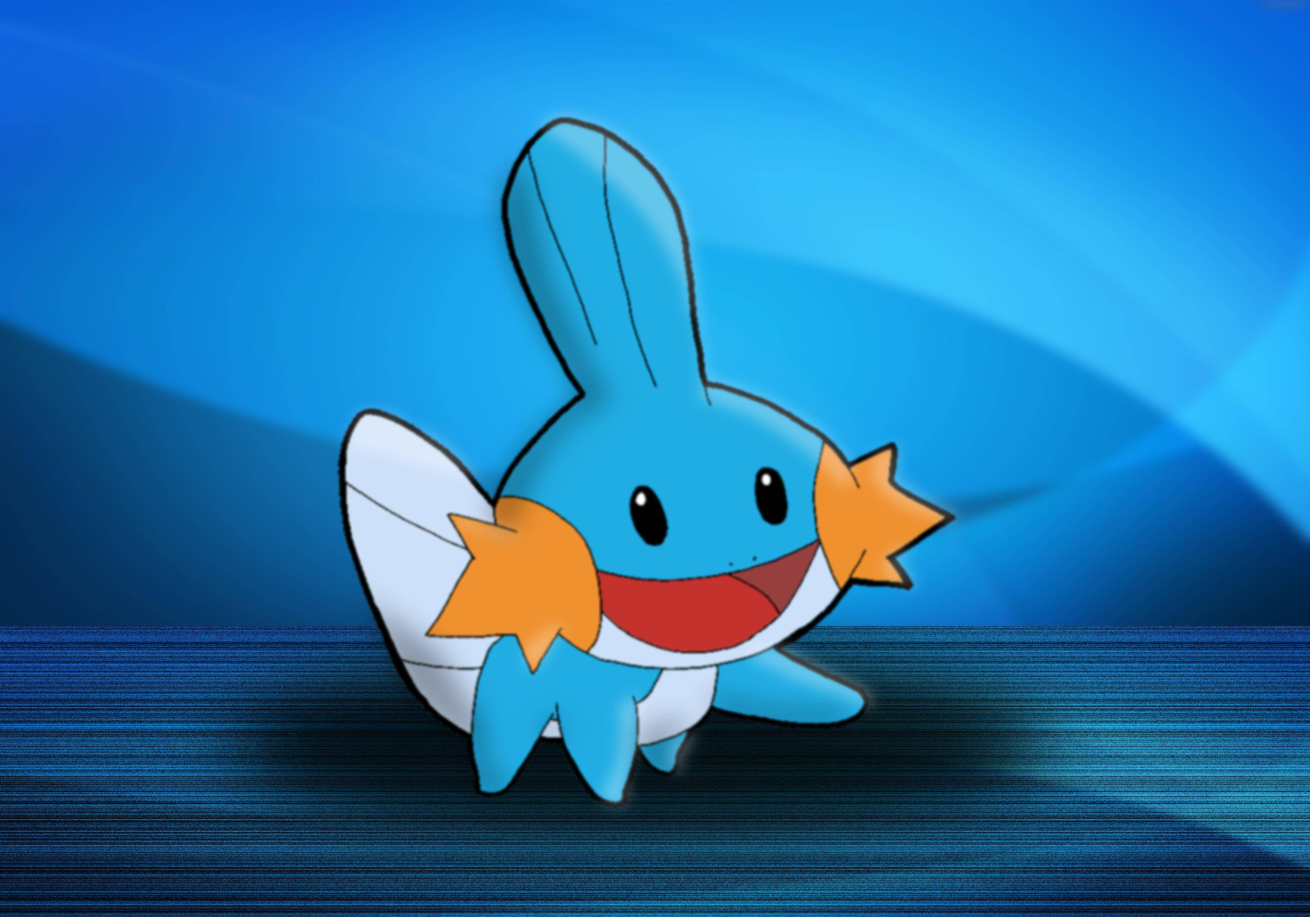 Mudkip, blue and orange, cartoon fish, 4K Desktop Wallpaper